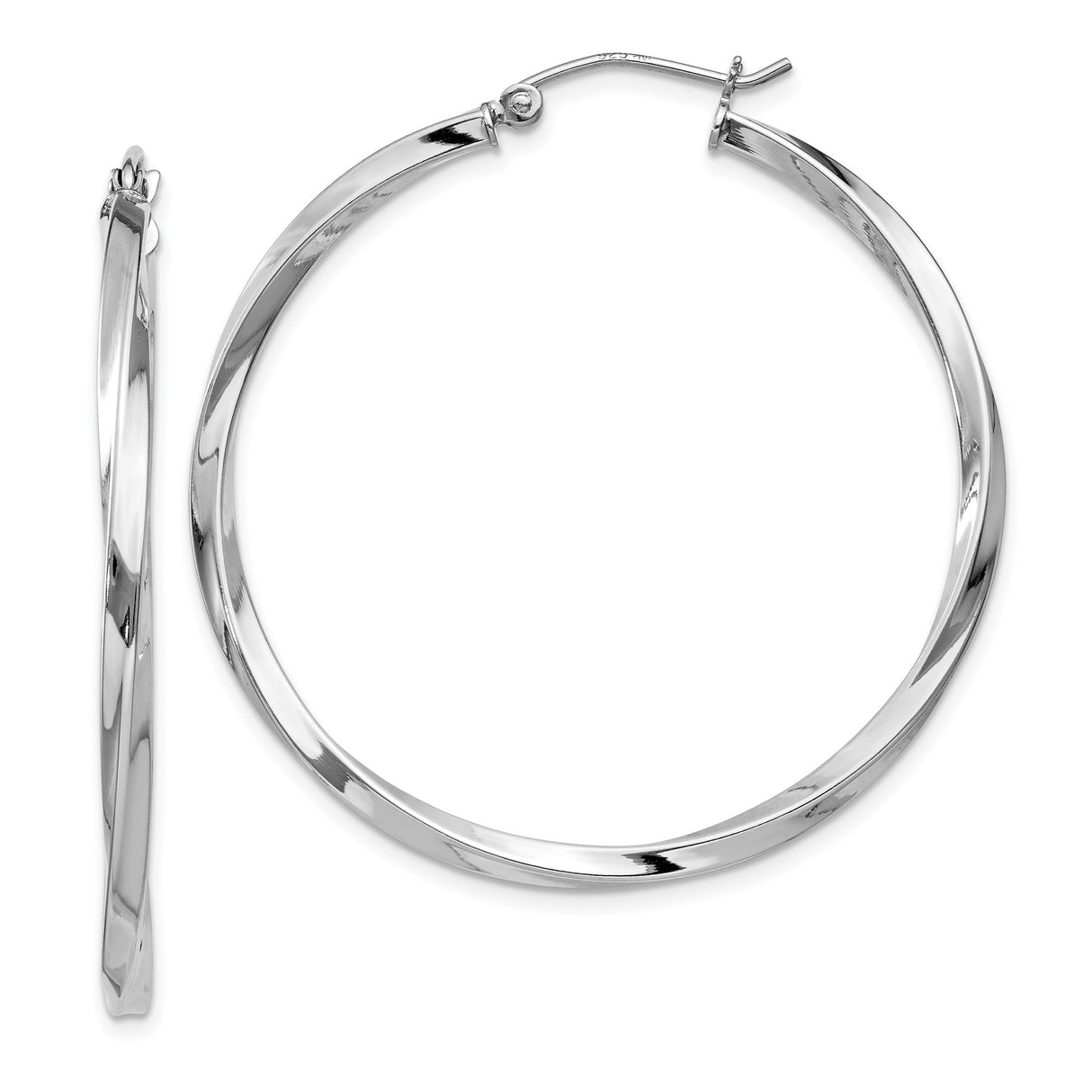 Sterling Silver Hoop Earrings, Large Twisted Design with Smooth Polished Finish