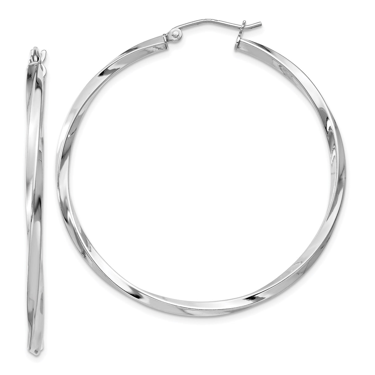 Sterling Silver Twisted Hoop Earrings, Large Lightweight Polished Design for Women