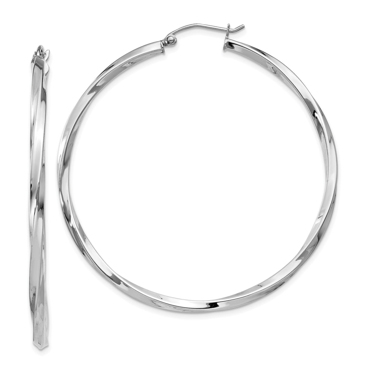 Sterling Silver Twisted Hoop Earrings, Lightweight Rhodium Plated, Classic Minimalist Style
