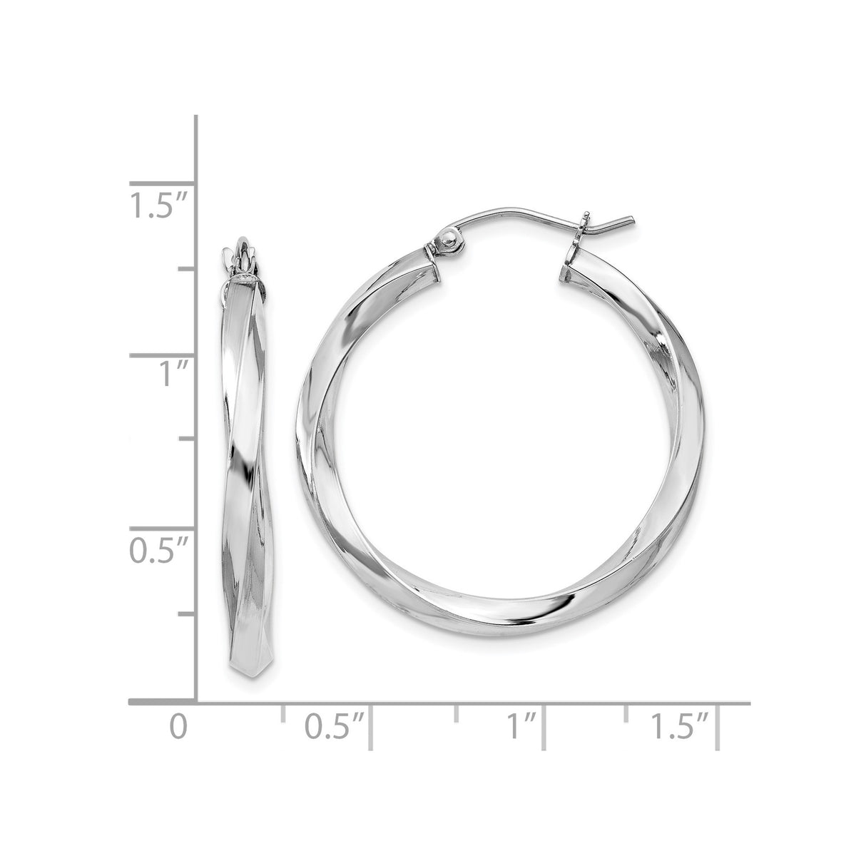 Sterling Silver Twisted Hoop Earrings, Rhodium Plated with Sleek Modern Design