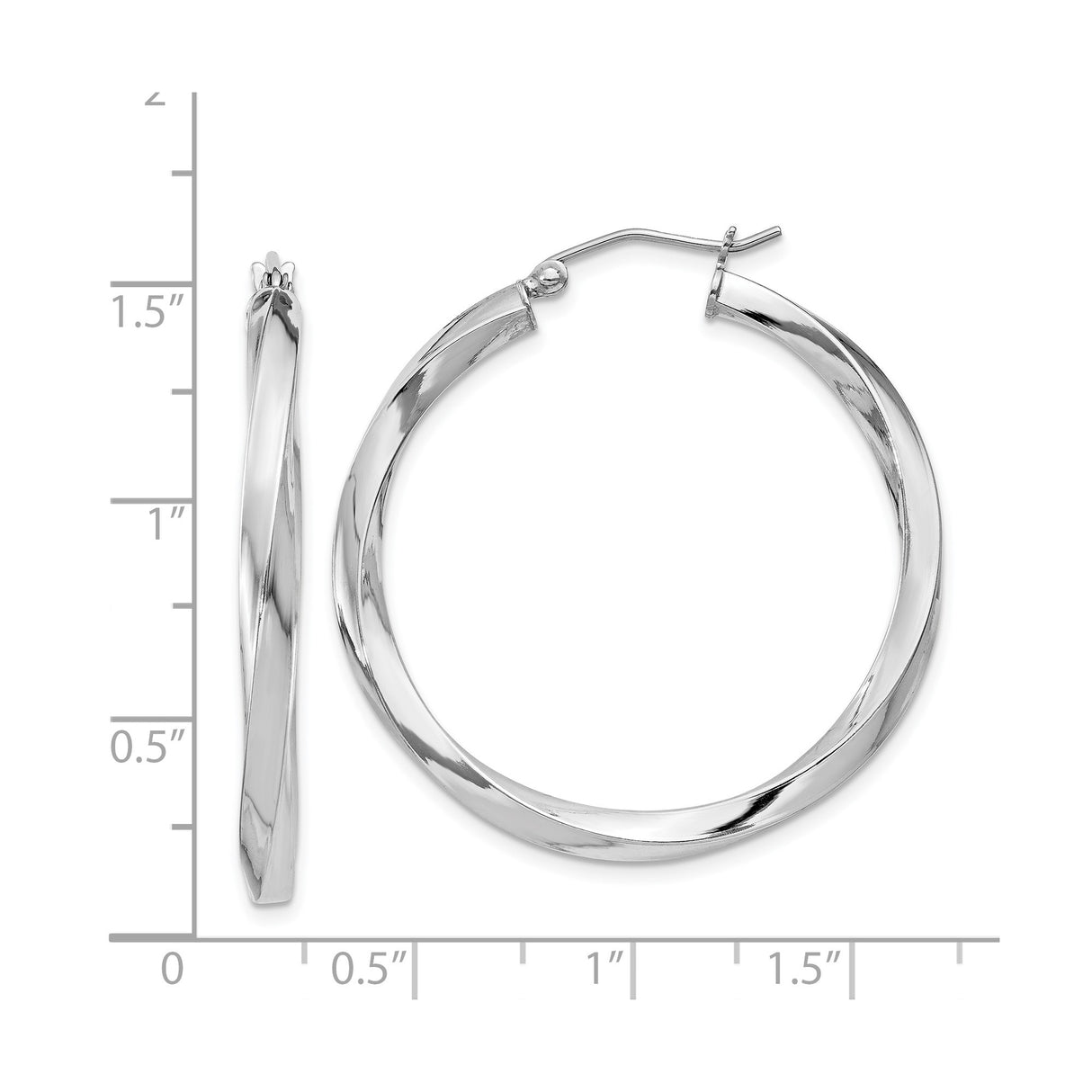 Sterling Silver Twisted Hoop Earrings, Lightweight Rhodium Plated Minimalist Design