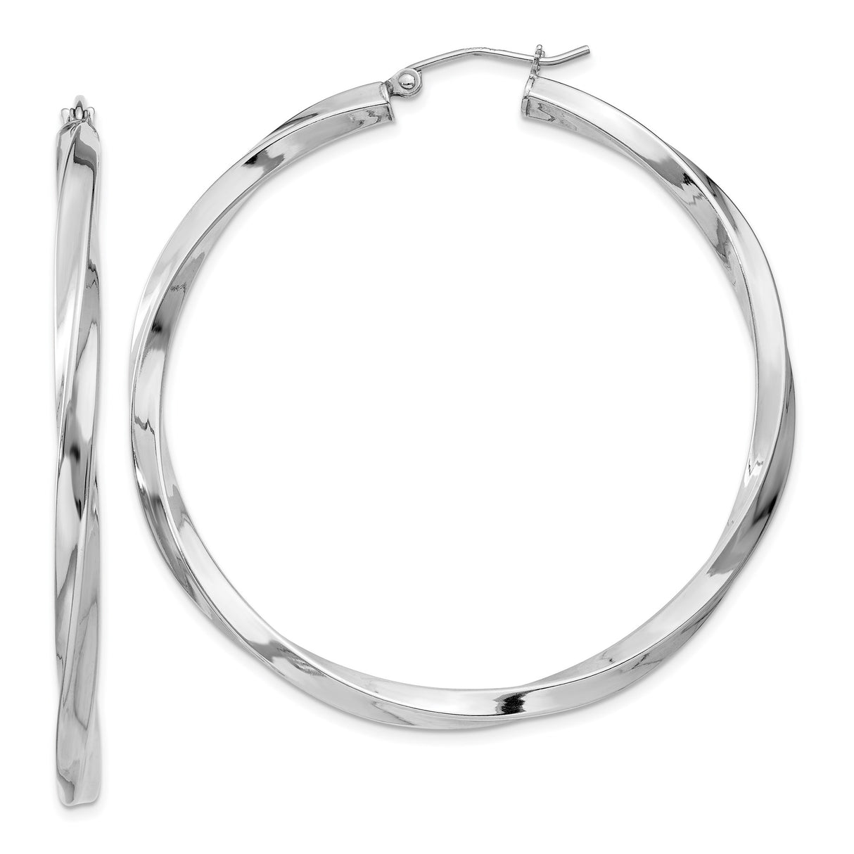 Sterling Silver Twist Hoop Earrings, Rhodium Plated, Lightweight Modern Minimalist Design for Women