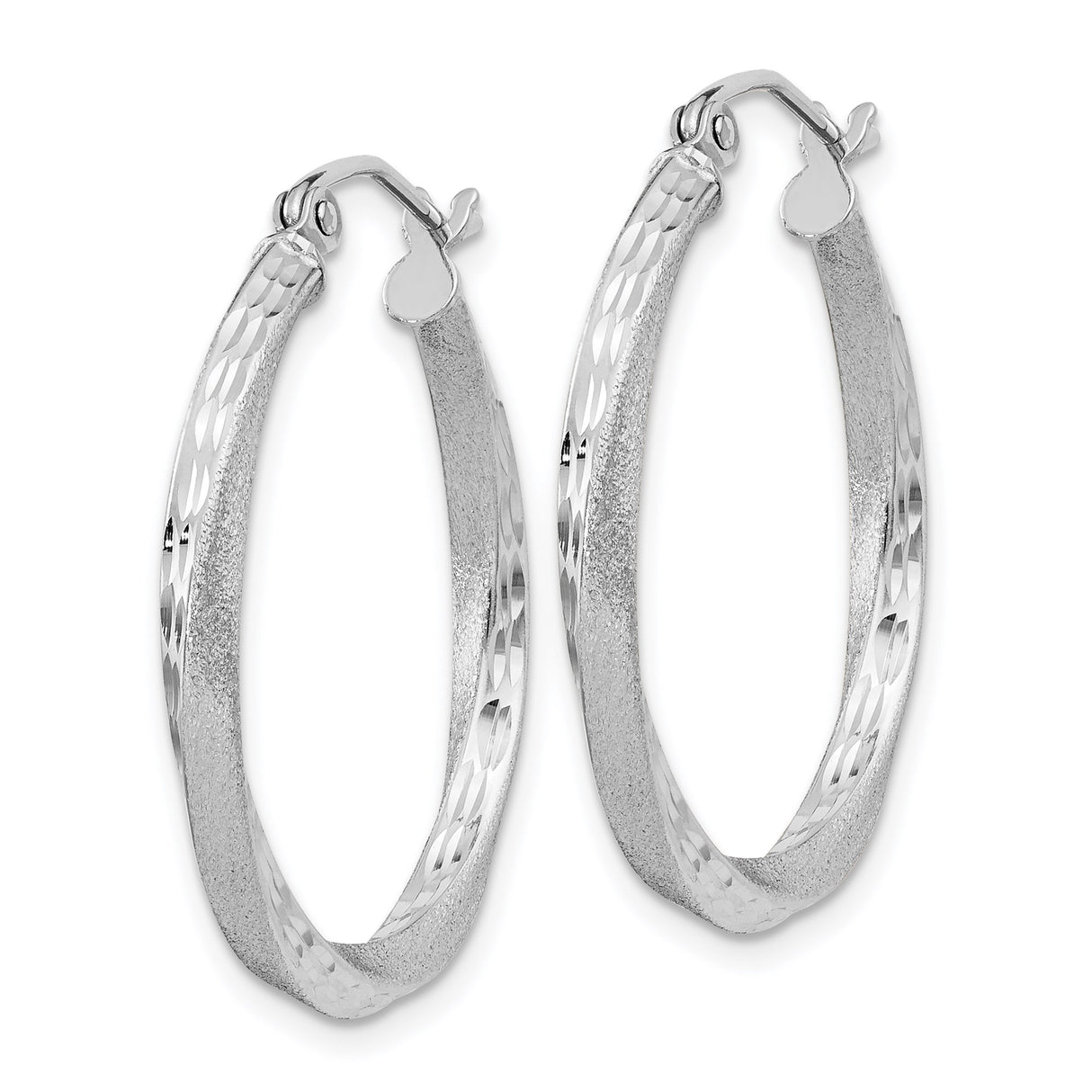 Sterling Silver Twisted Hoop Earrings with Textured Diamond Cut Finish for Women