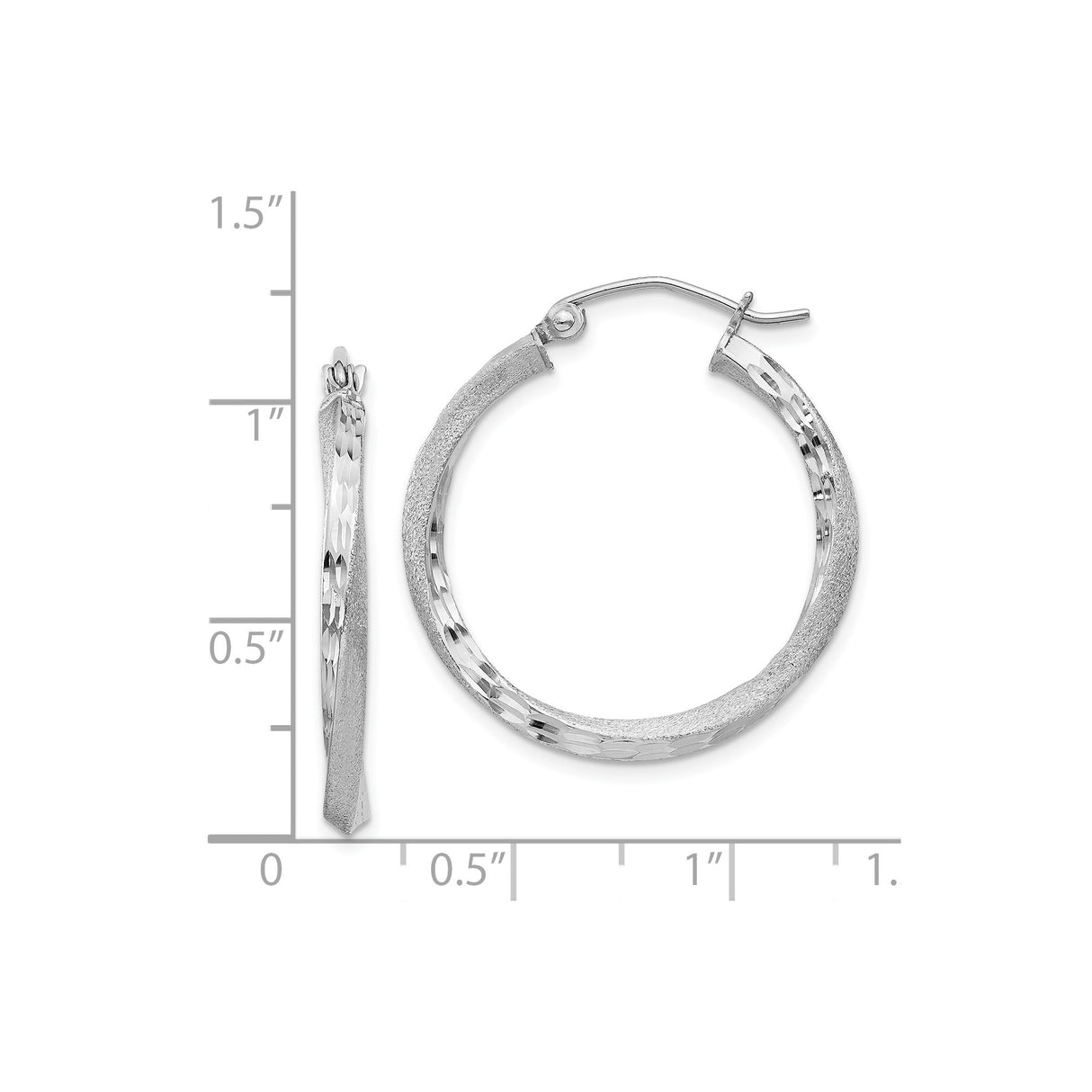 Sterling Silver Twisted Hoop Earrings with Textured Diamond Cut Finish for Women