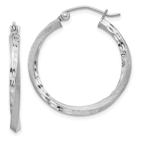Sterling Silver Twisted Hoop Earrings with Textured Diamond Cut Finish for Women