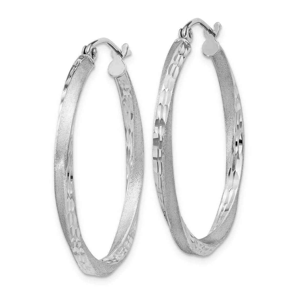 Sterling Silver Hoop Earrings with Diamond Cut Satin Finish and Textured Twist Design