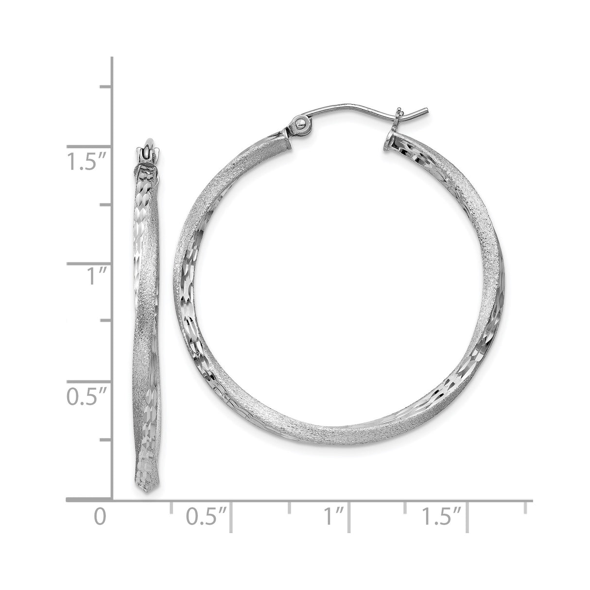 Sterling Silver Hoop Earrings, Polished and Textured Round Hoops with Diamond Cut Finish