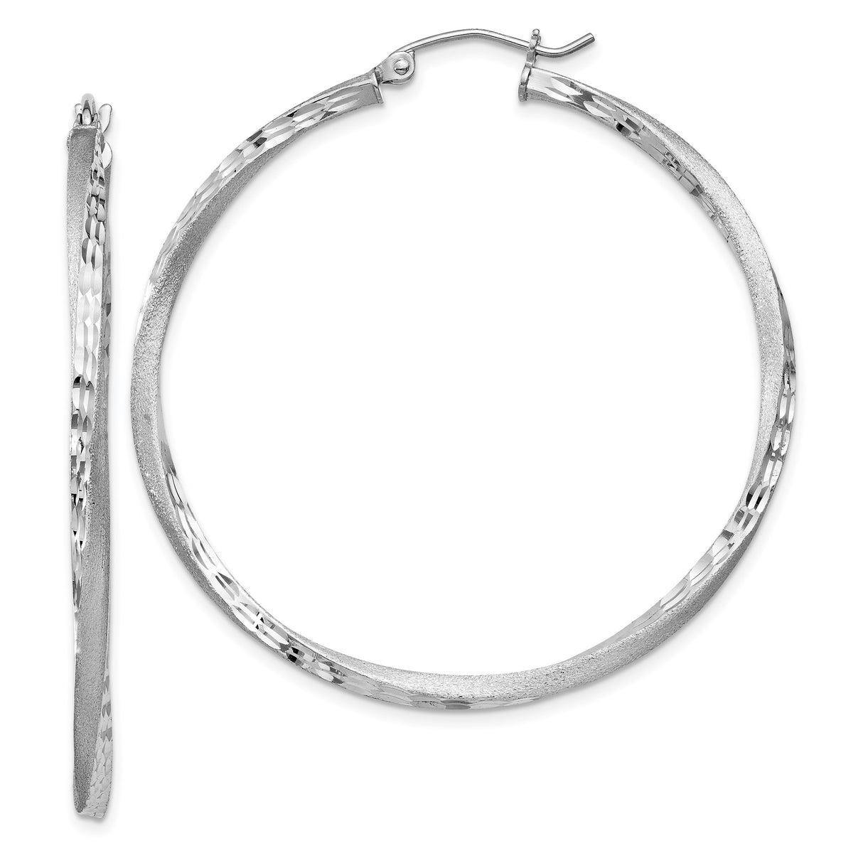 Sterling Silver Hoop Earrings, Textured with Diamond Cut Finish, Lightweight Modern Style for Women