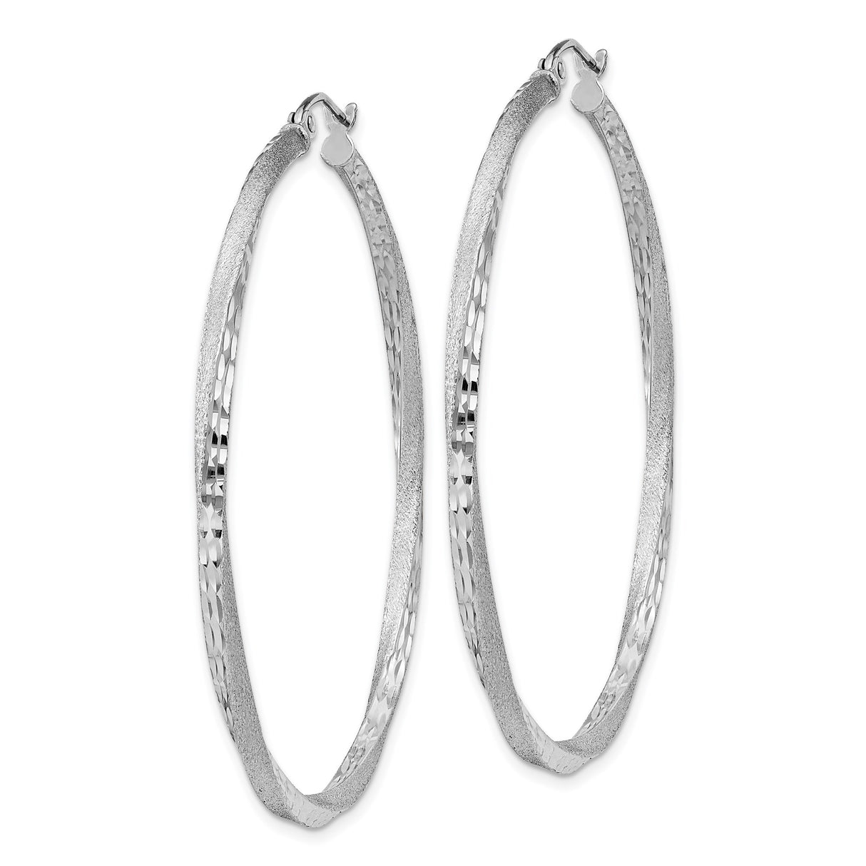 Sterling Silver Hammered Hoop Earrings, Large Textured Rhodium Plated Hoops for Women