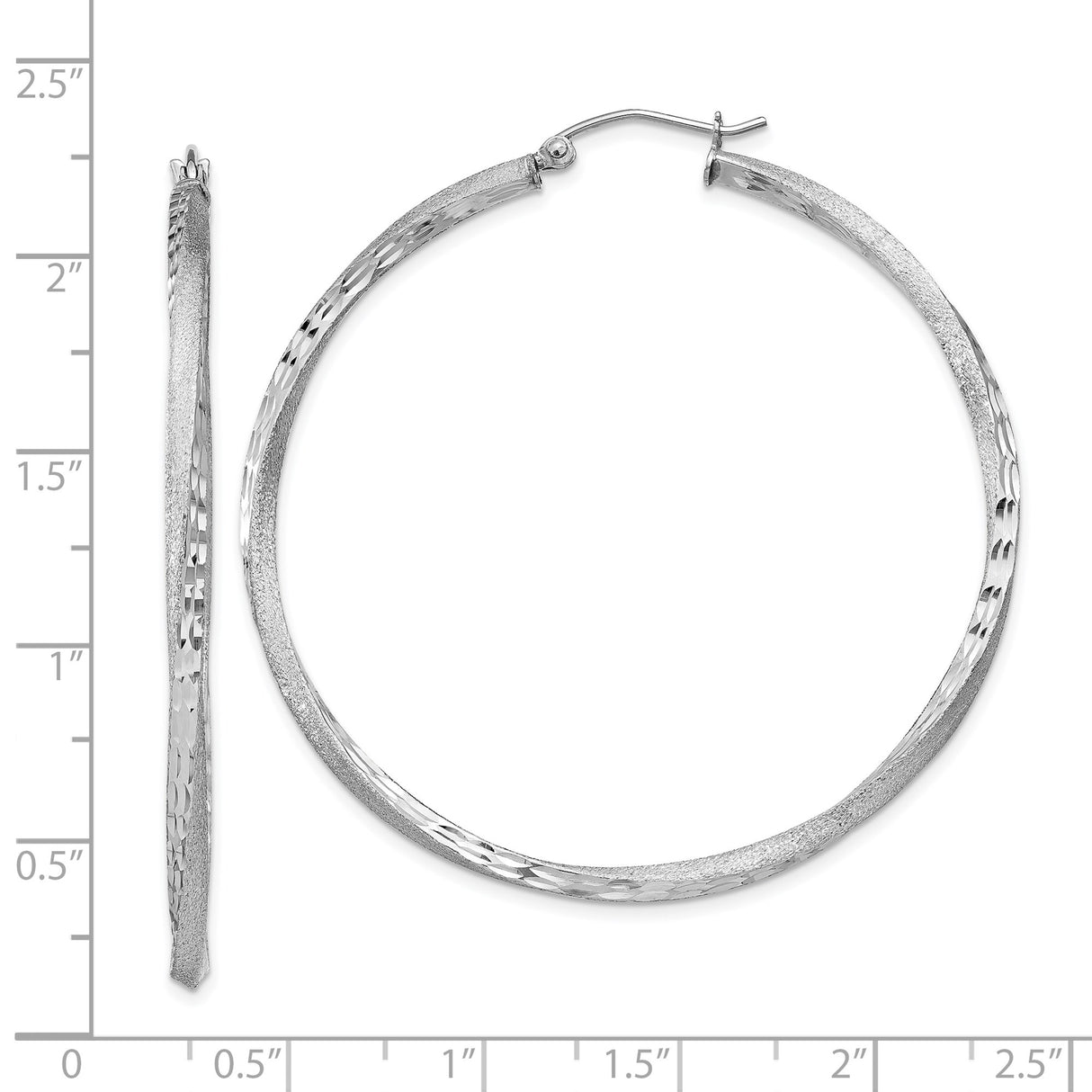 Sterling Silver Hammered Hoop Earrings, Large Textured Rhodium Plated Hoops for Women