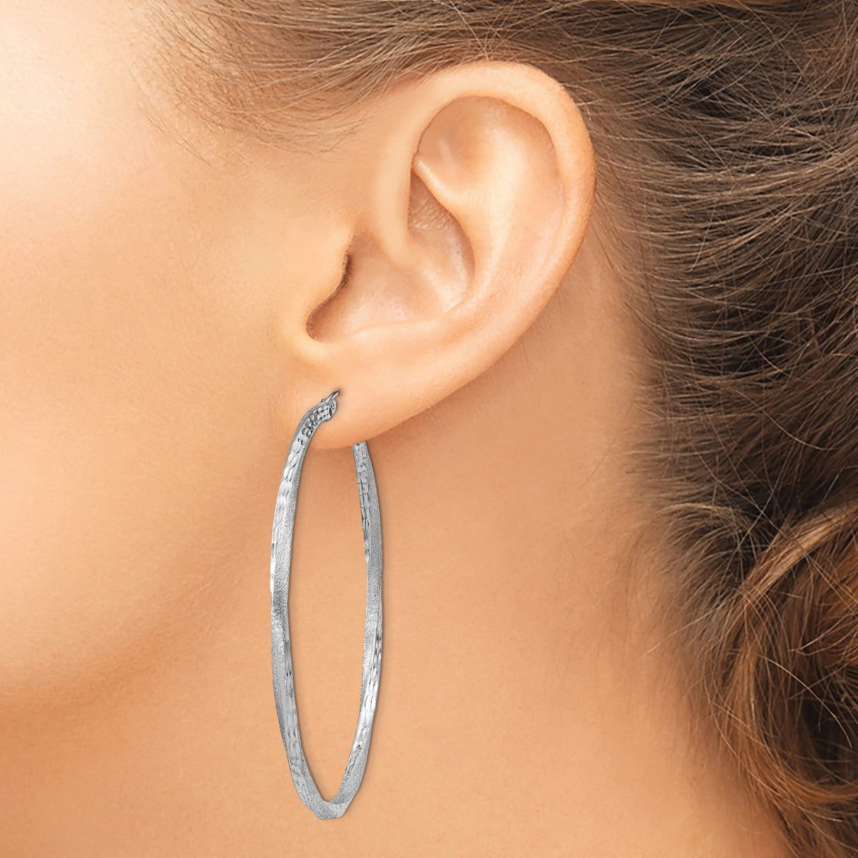 Sterling Silver Hoop Earrings, Lightweight Hammered Textured Modern Round Design for Women