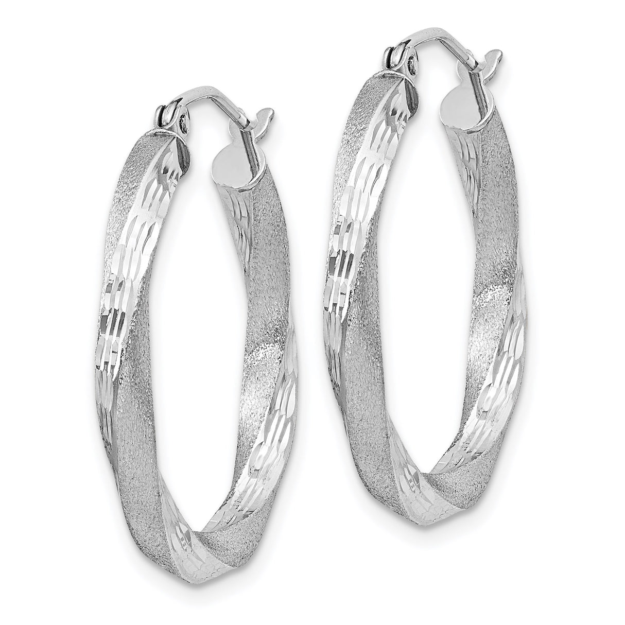 Sterling Silver Twisted Hoop Earrings with Matte and Polished Diamond-Cut Finish