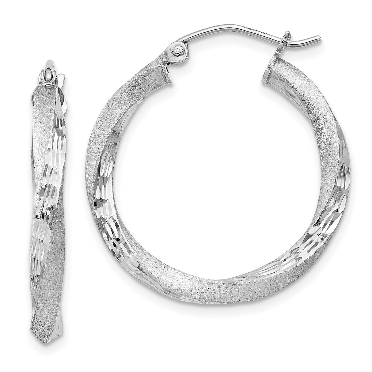 Sterling Silver Twisted Hoop Earrings with Matte and Polished Diamond-Cut Finish