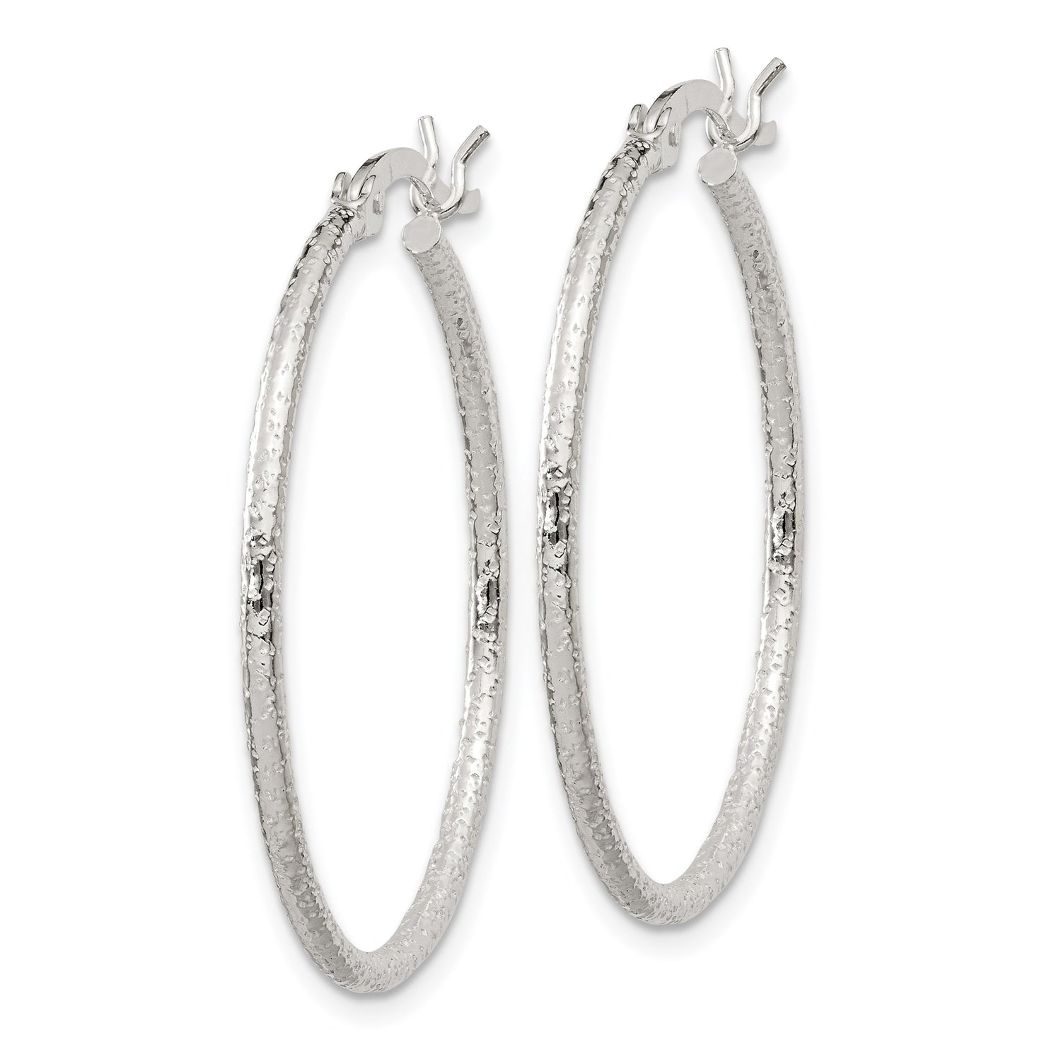Sterling Silver Hoop Earrings with Hammered Finish, Lightweight Modern Design for Women