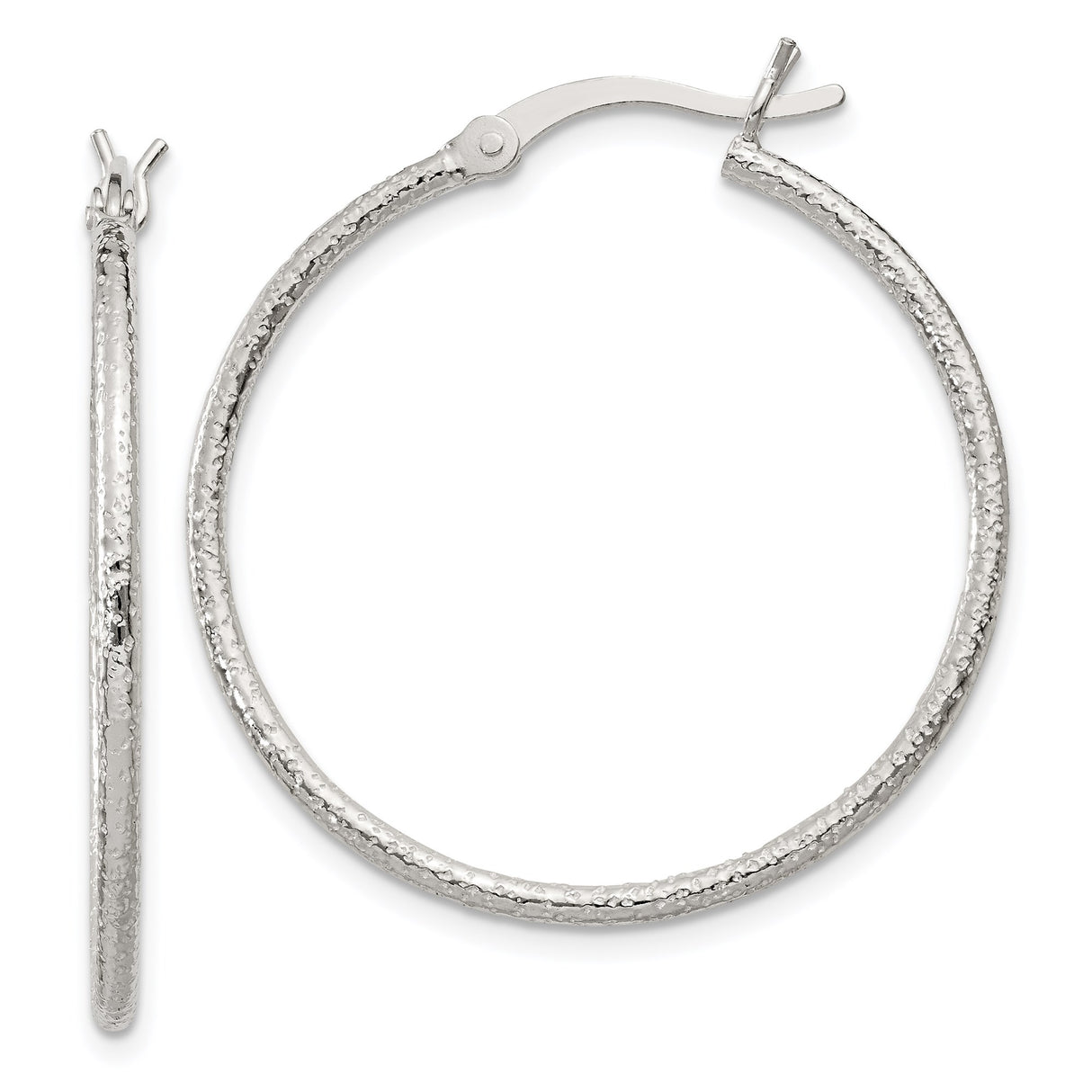Sterling Silver Hoop Earrings with Hammered Finish, Lightweight Modern Design for Women