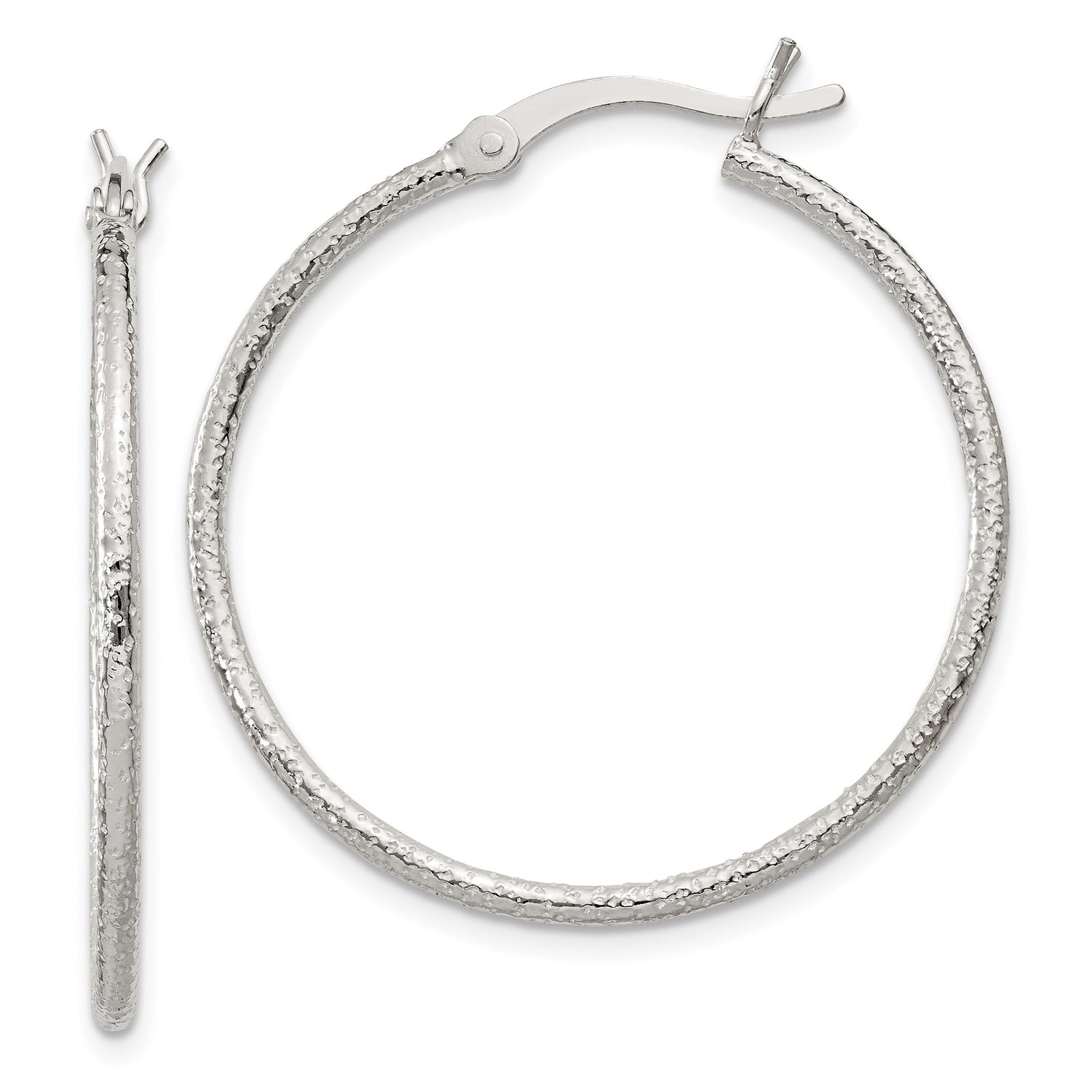 Sterling Silver Hoop Earrings with Hammered Finish, Lightweight Modern Design for Women