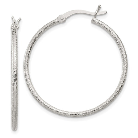 Sterling Silver Hoop Earrings with Hammered Finish, Lightweight Modern Design for Women