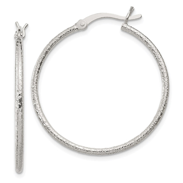 Sterling Silver Hoop Earrings with Hammered Finish, Lightweight Modern Design for Women