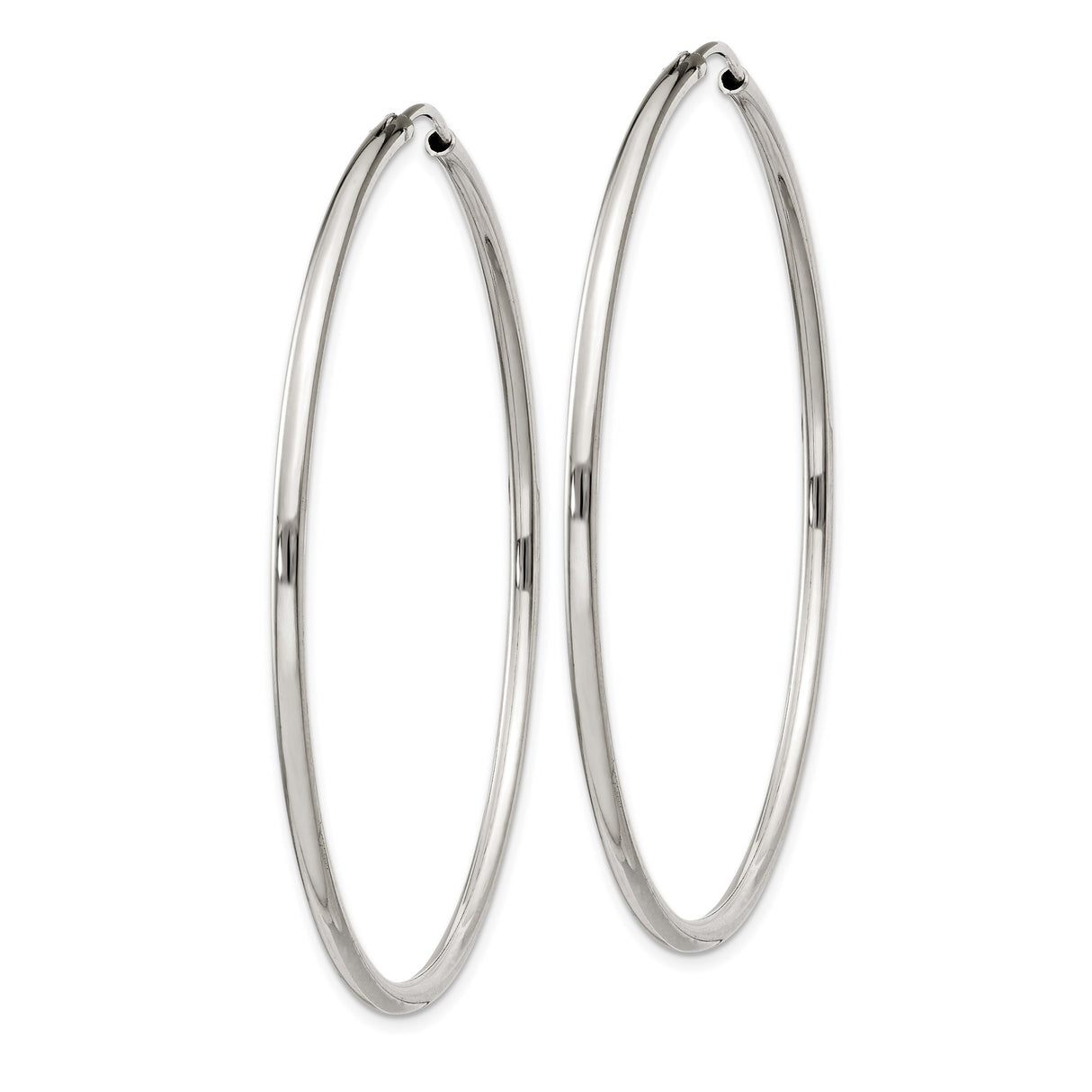 Sterling Silver Hoop Earrings, Large Thin Round Endless Design, High Polish Finish