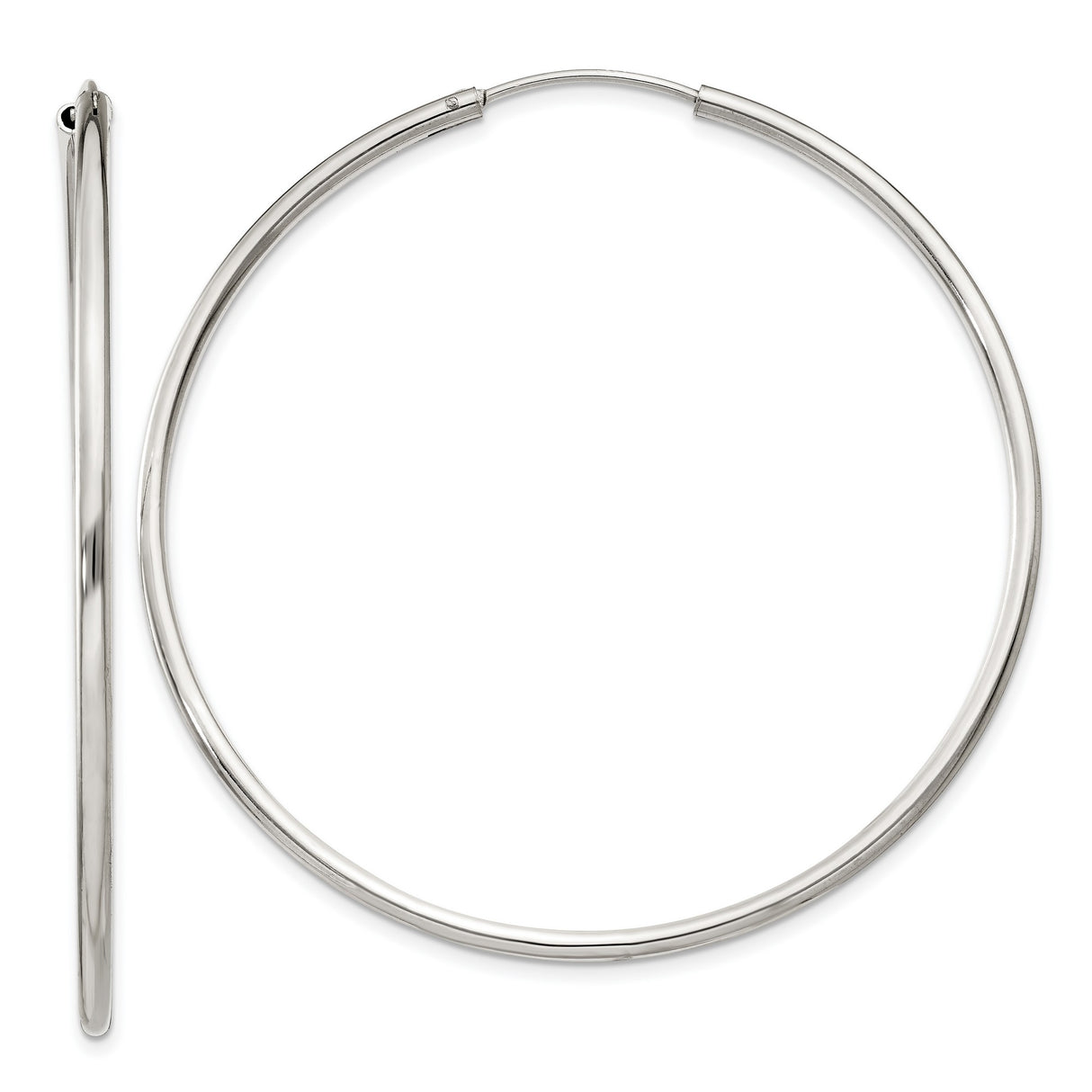 Sterling Silver Hoop Earrings, Large Thin Round Endless Design, High Polish Finish