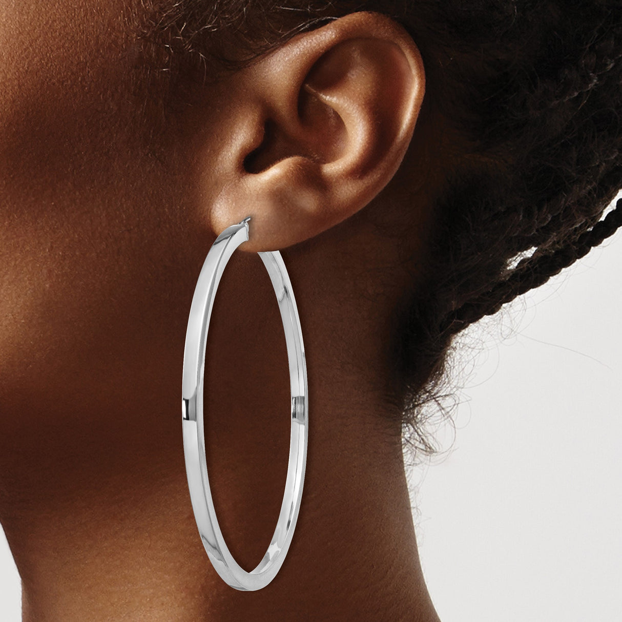 Sterling Silver Hoop Earrings, Large Polished Round Tube Design, Minimalist Modern Style