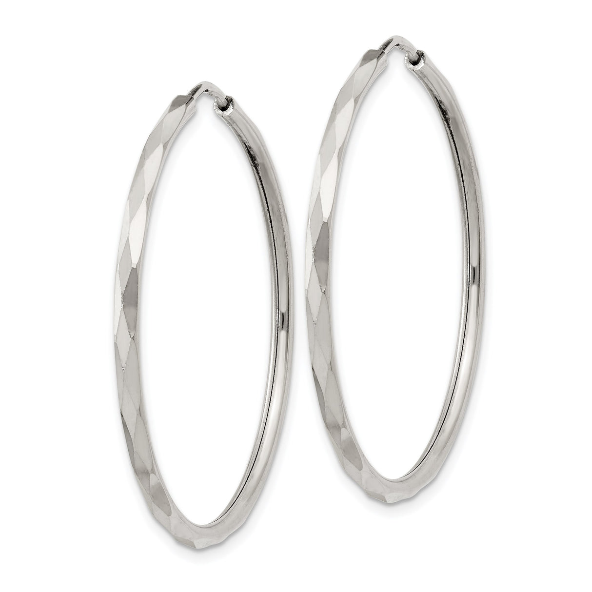 Sterling Silver Hoop Earrings, Endless Loop with Diamond Cut Texture, Lightweight Faceted Style