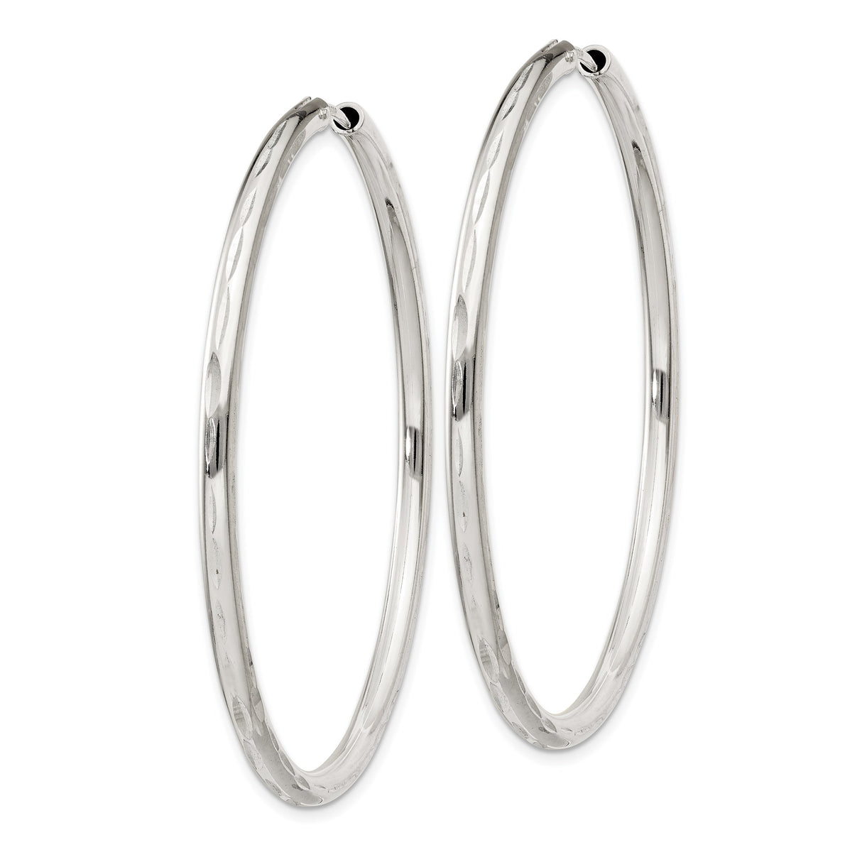 Sterling Silver Hoop Earrings, Polished and Diamond-Cut Texture, Lightweight Endless Design