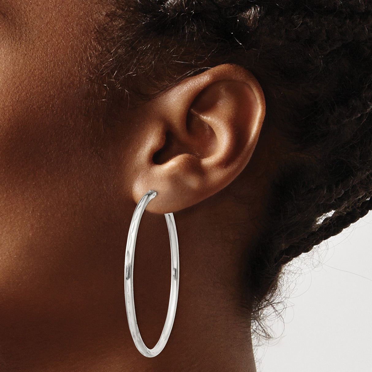 Sterling Silver Hoop Earrings, Polished and Diamond-Cut Texture, Lightweight Endless Design