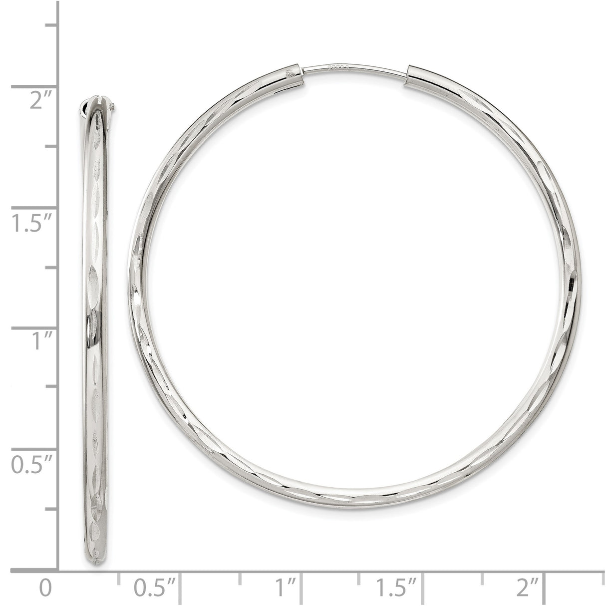 Sterling Silver Hoop Earrings, Polished and Diamond-Cut Texture, Lightweight Endless Design