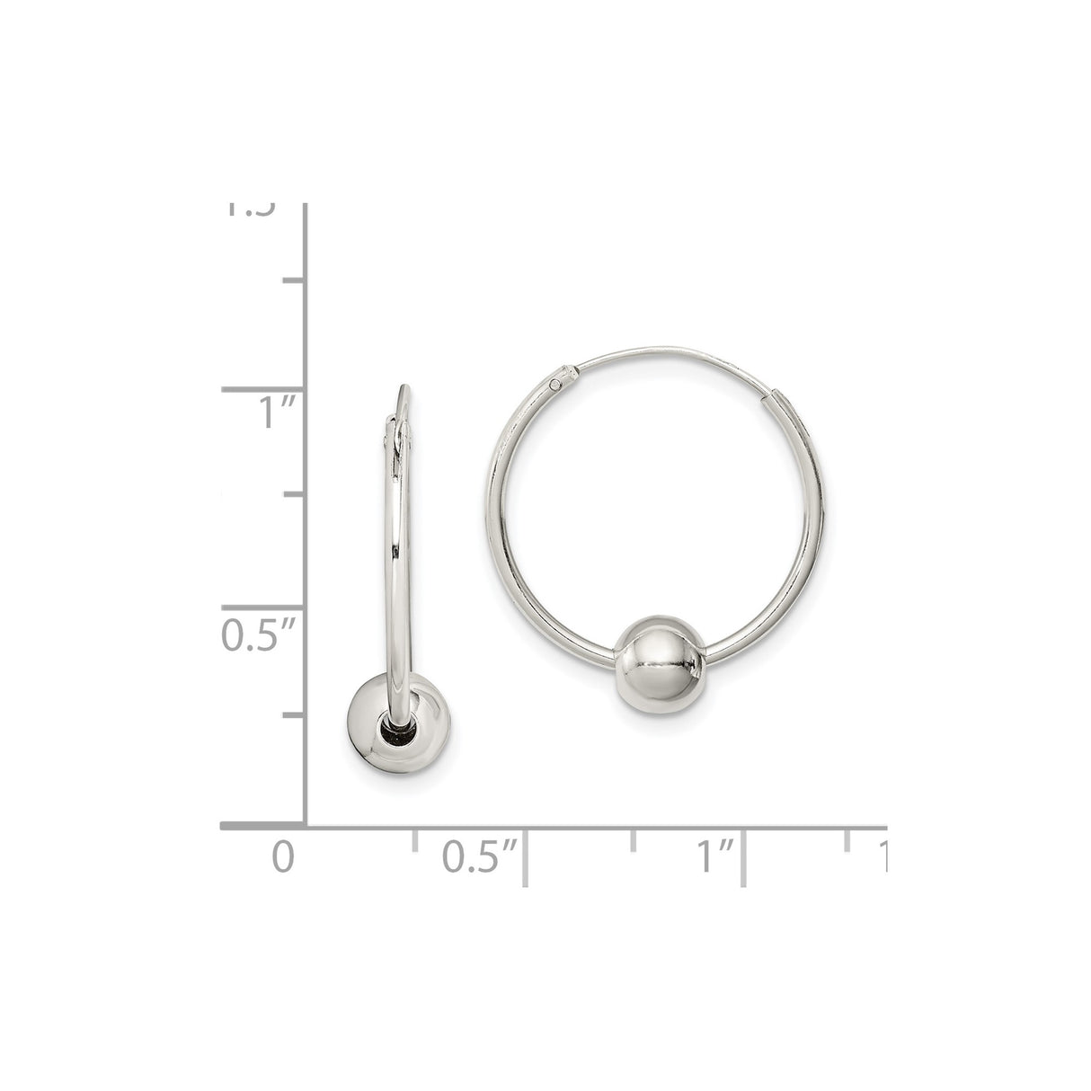 Sterling Silver Hoop Earrings with Polished Bead Accent, Lightweight Minimalist Design for Women