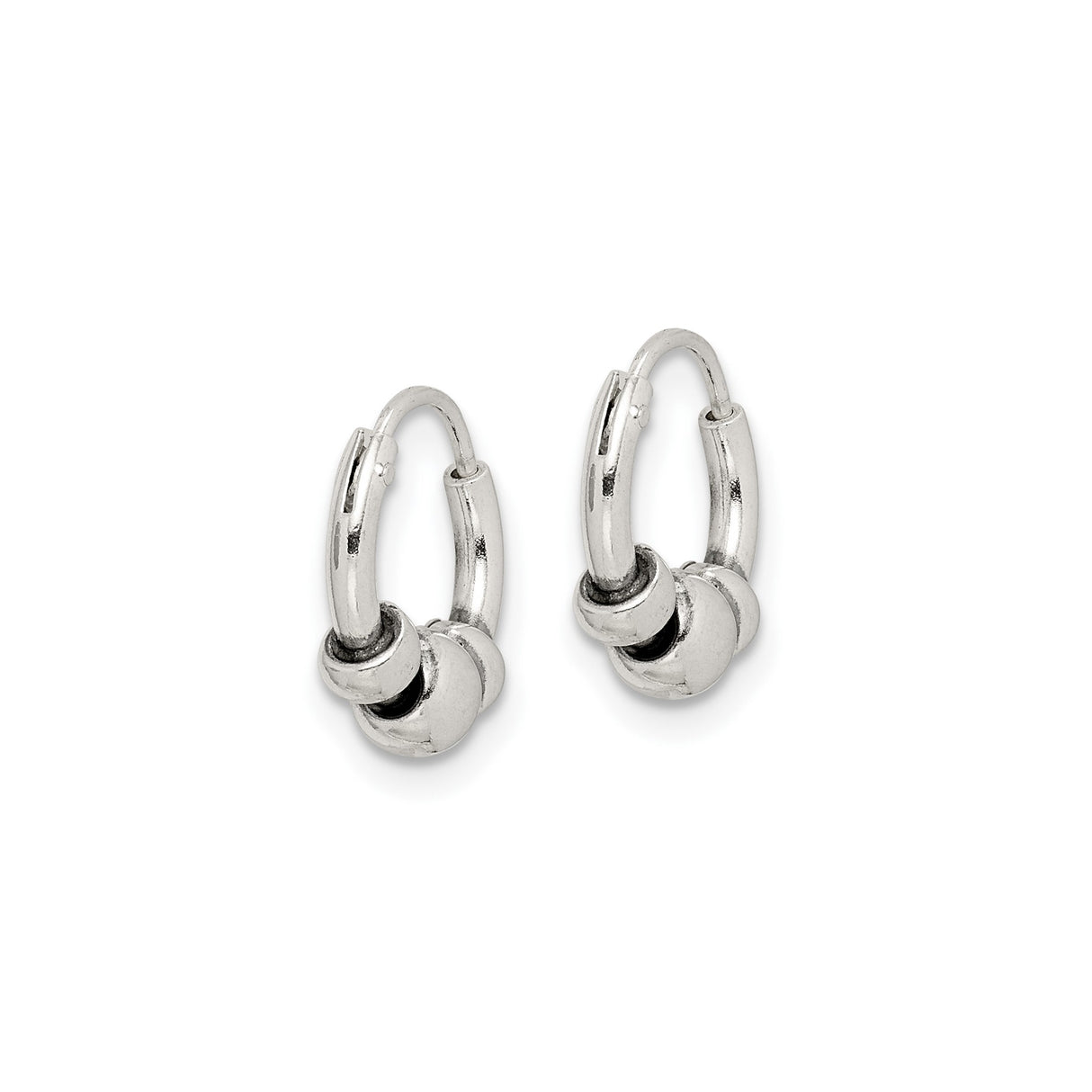 Sterling Silver Hoop Earrings with Rounded Beads, Tribal Minimalist Unisex Design