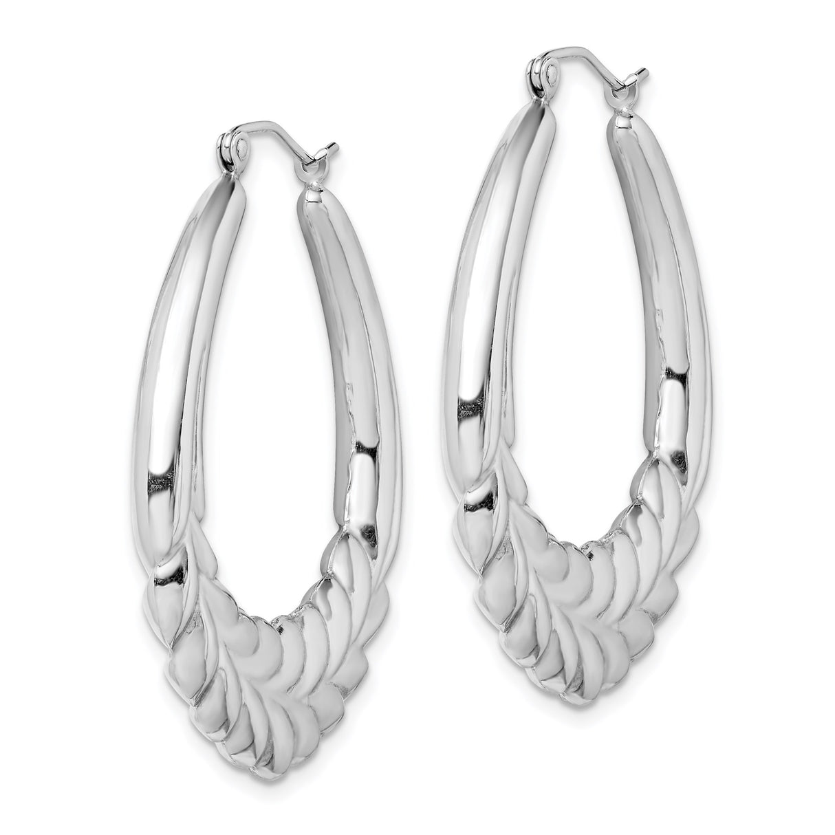 Sterling Silver Hoop Earrings with Laurel Leaf Motif, Lightweight Oval Nature-Inspired Design