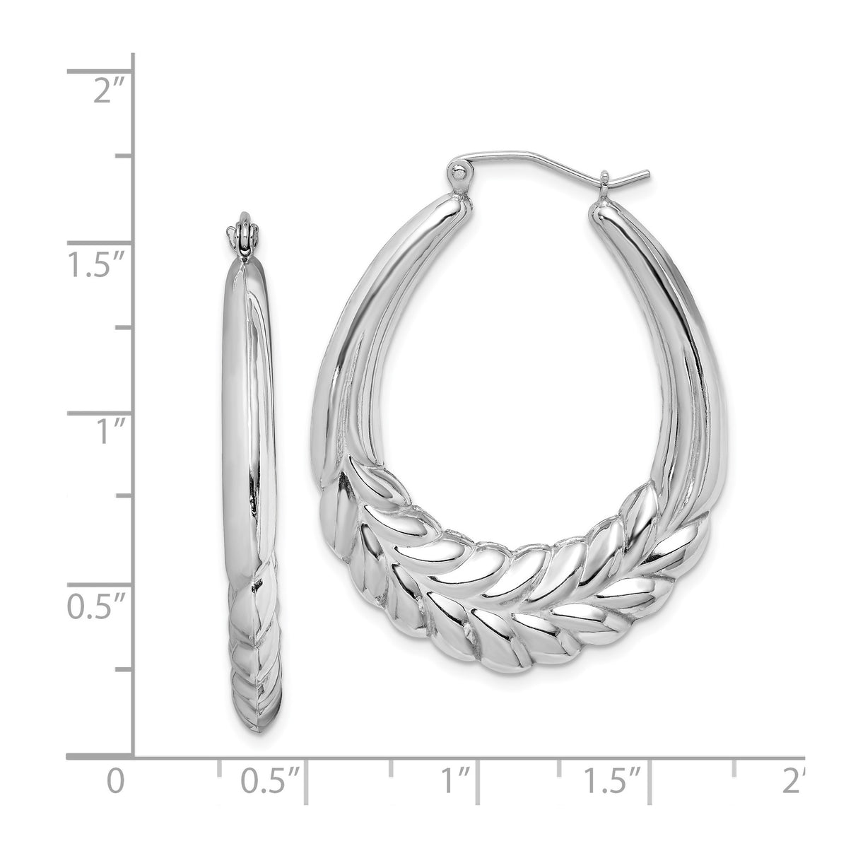 Sterling Silver Hoop Earrings with Laurel Leaf Motif, Lightweight Oval Nature-Inspired Design