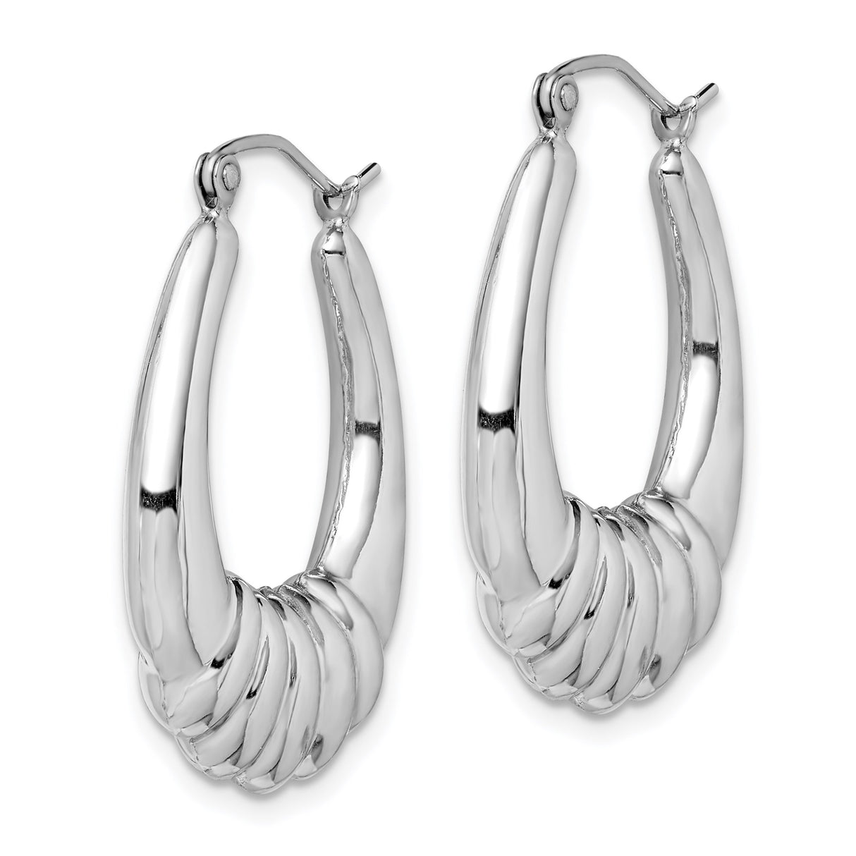 Sterling Silver Hoop Earrings, Ribbed Fan Design with Polished Finish, Bold Vintage Style