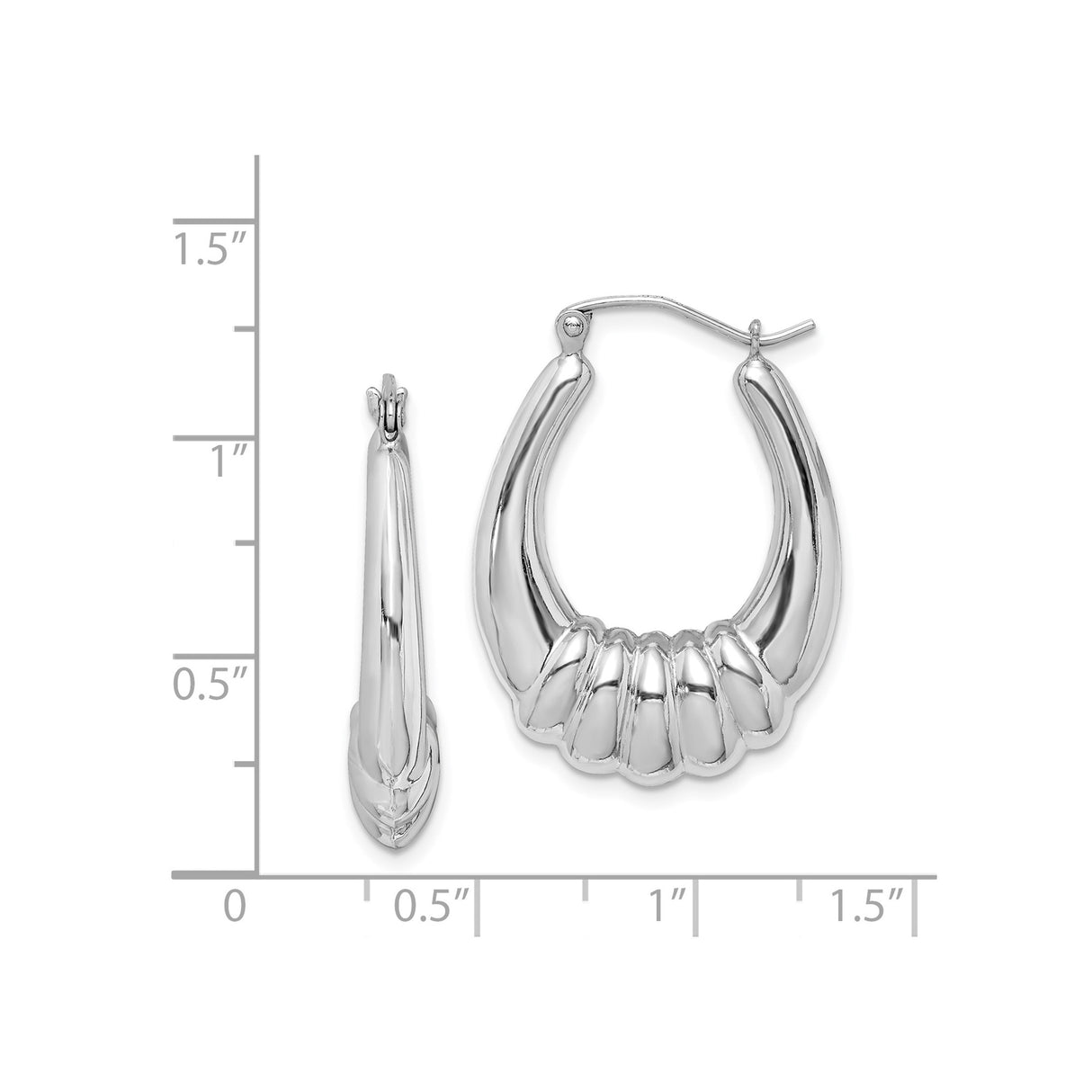 Sterling Silver Hoop Earrings, Ribbed Fan Design with Polished Finish, Bold Vintage Style