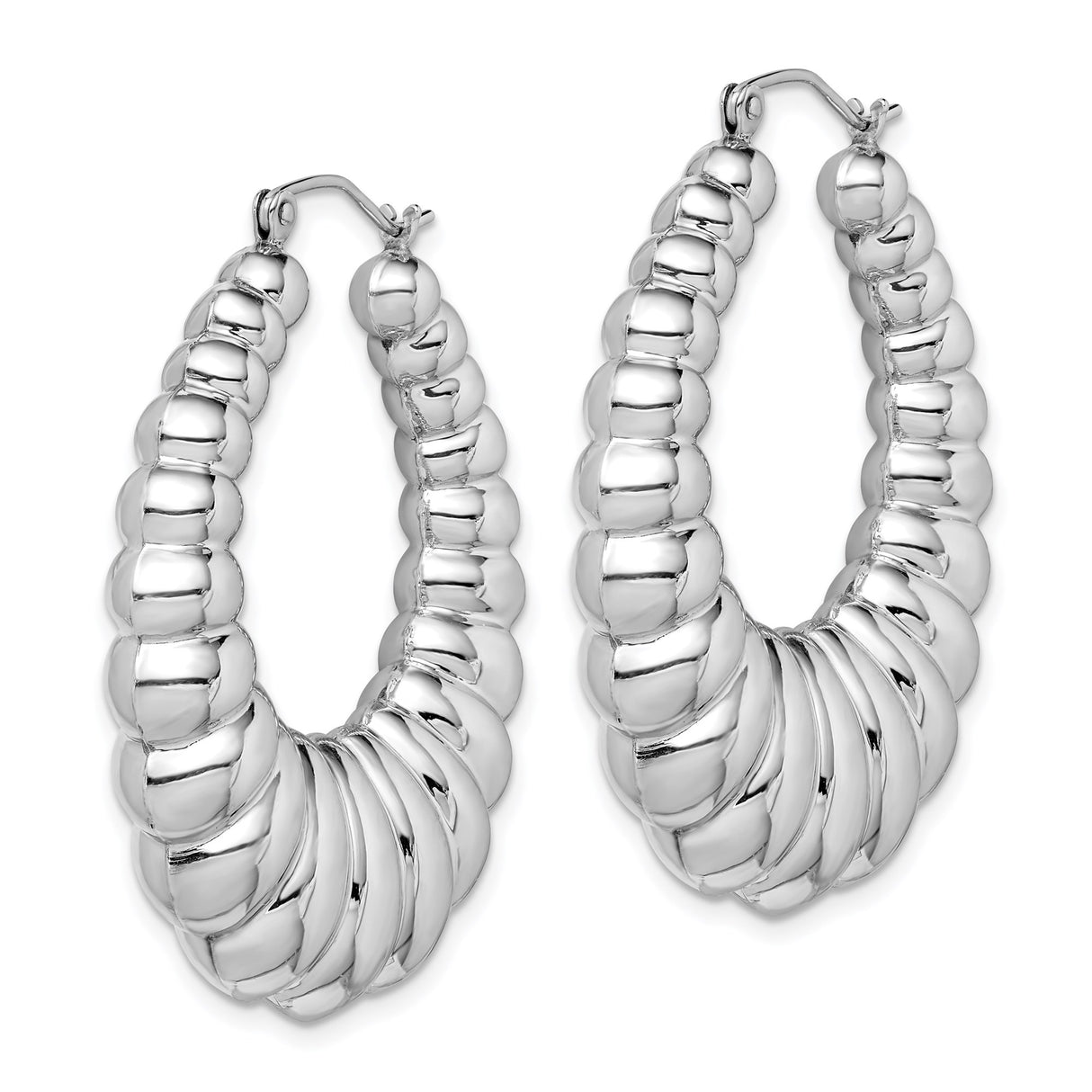 Sterling Silver Scalloped Hoop Earrings with Bold Textured High Polish Finish