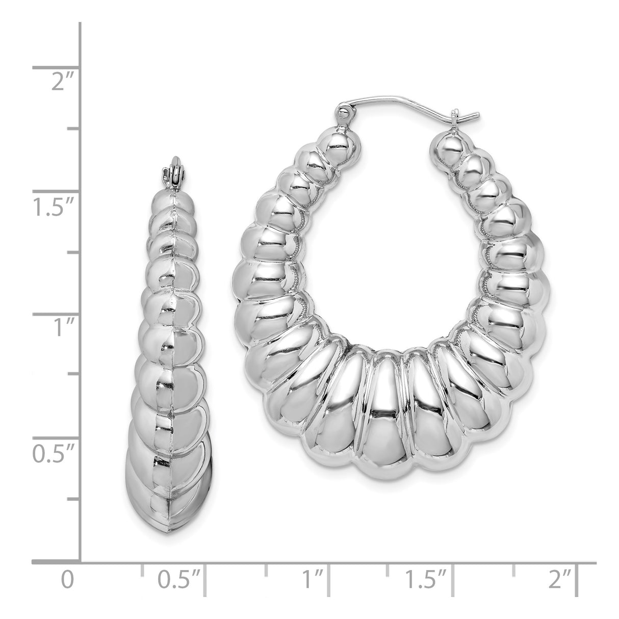 Sterling Silver Scalloped Hoop Earrings with Bold Textured High Polish Finish
