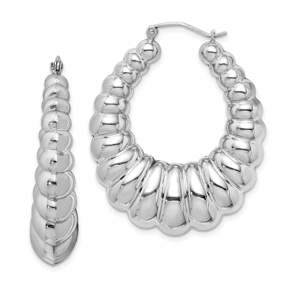 Sterling Silver Scalloped Hoop Earrings with Bold Textured High Polish Finish