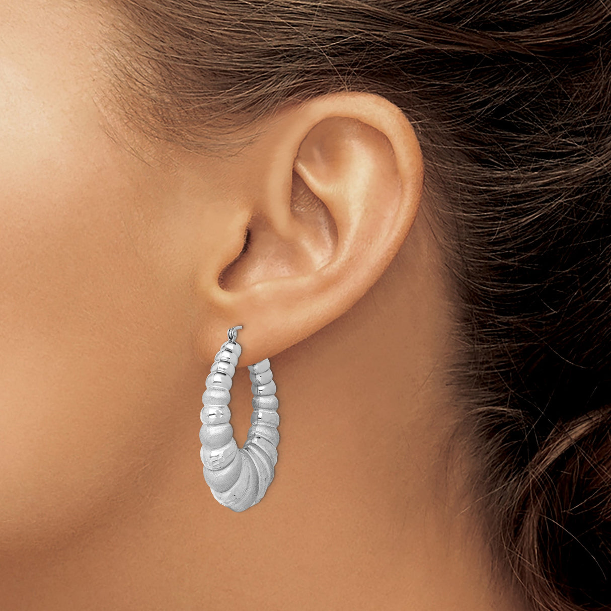 Sterling Silver Hoop Earrings with Ribbed Texture, Polished Matte Finish, Bold Sculptural Design