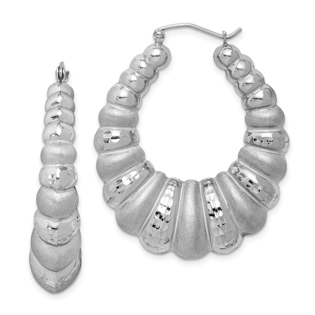 Sterling Silver Hoop Earrings with Ribbed Texture, Polished Matte Finish, Bold Sculptural Design