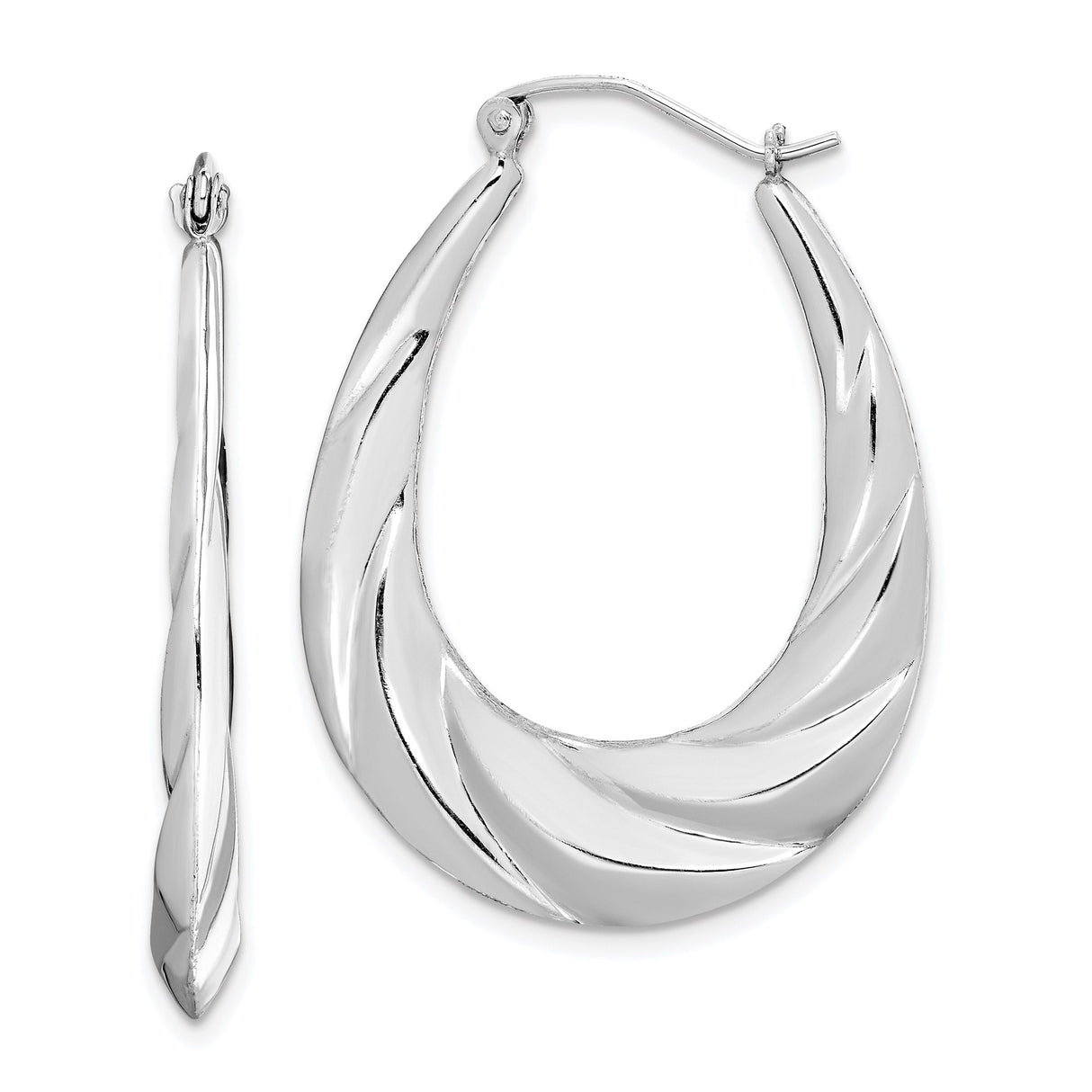 Sterling Silver Twisted Teardrop Hoop Earrings with Swirl Design, Polished Finish