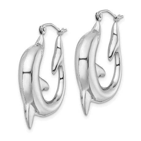 Sterling Silver Dolphin Hoop Earrings with Sculpted Ocean Theme Design