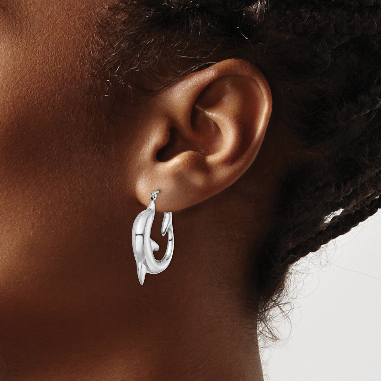 Sterling Silver Dolphin Hoop Earrings with Sculpted Ocean Theme Design