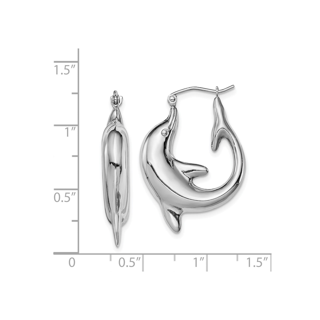 Sterling Silver Dolphin Hoop Earrings with Sculpted Ocean Theme Design