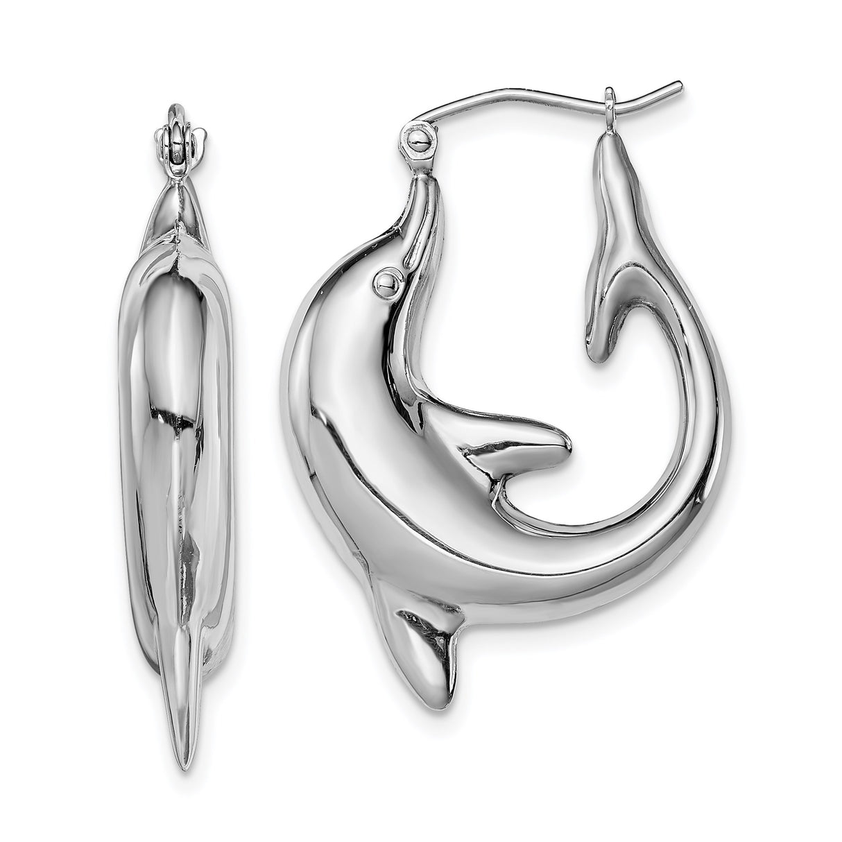 Sterling Silver Dolphin Hoop Earrings with Sculpted Ocean Theme Design
