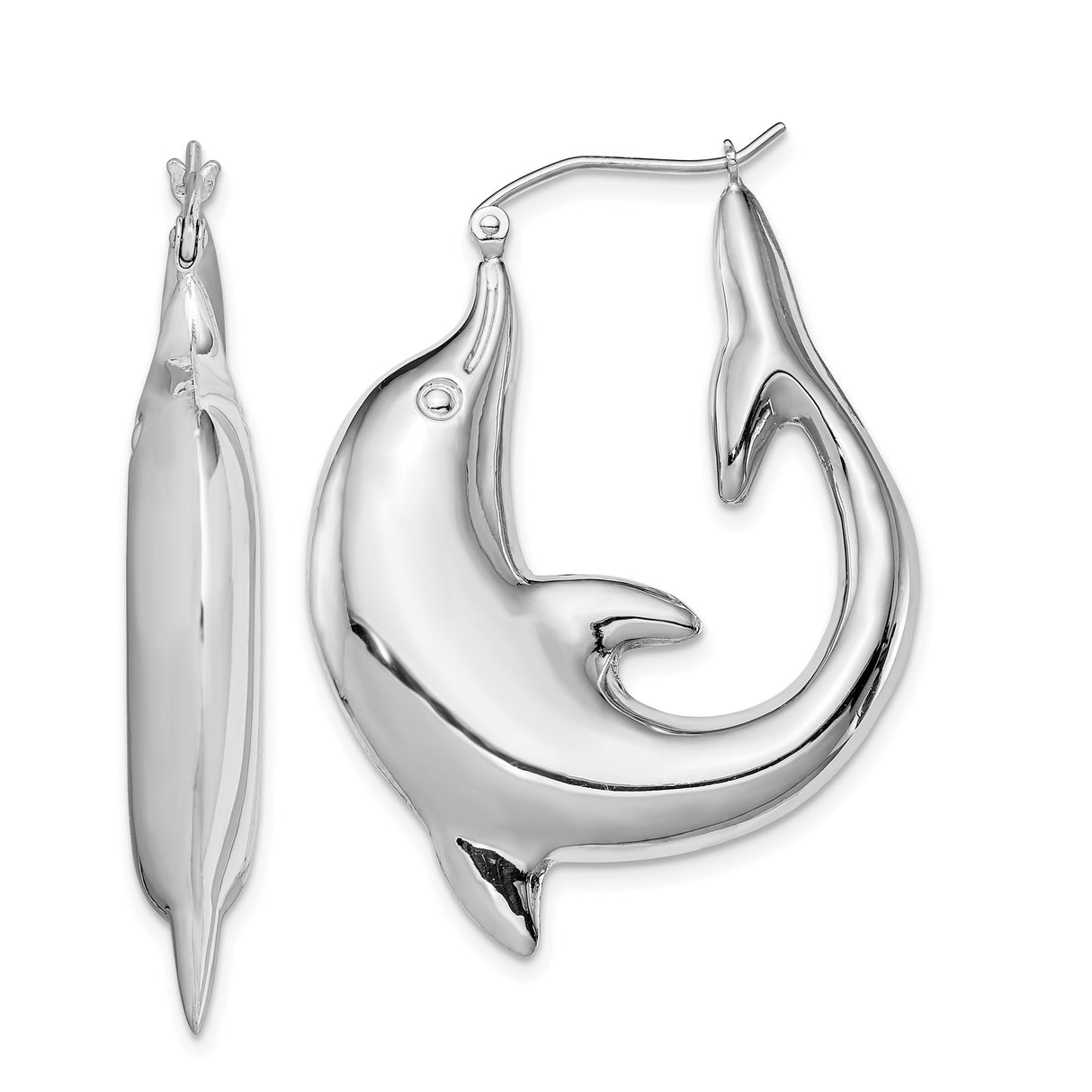 Sterling Silver Dolphin Hoop Earrings with Nautical Marine Animal Design