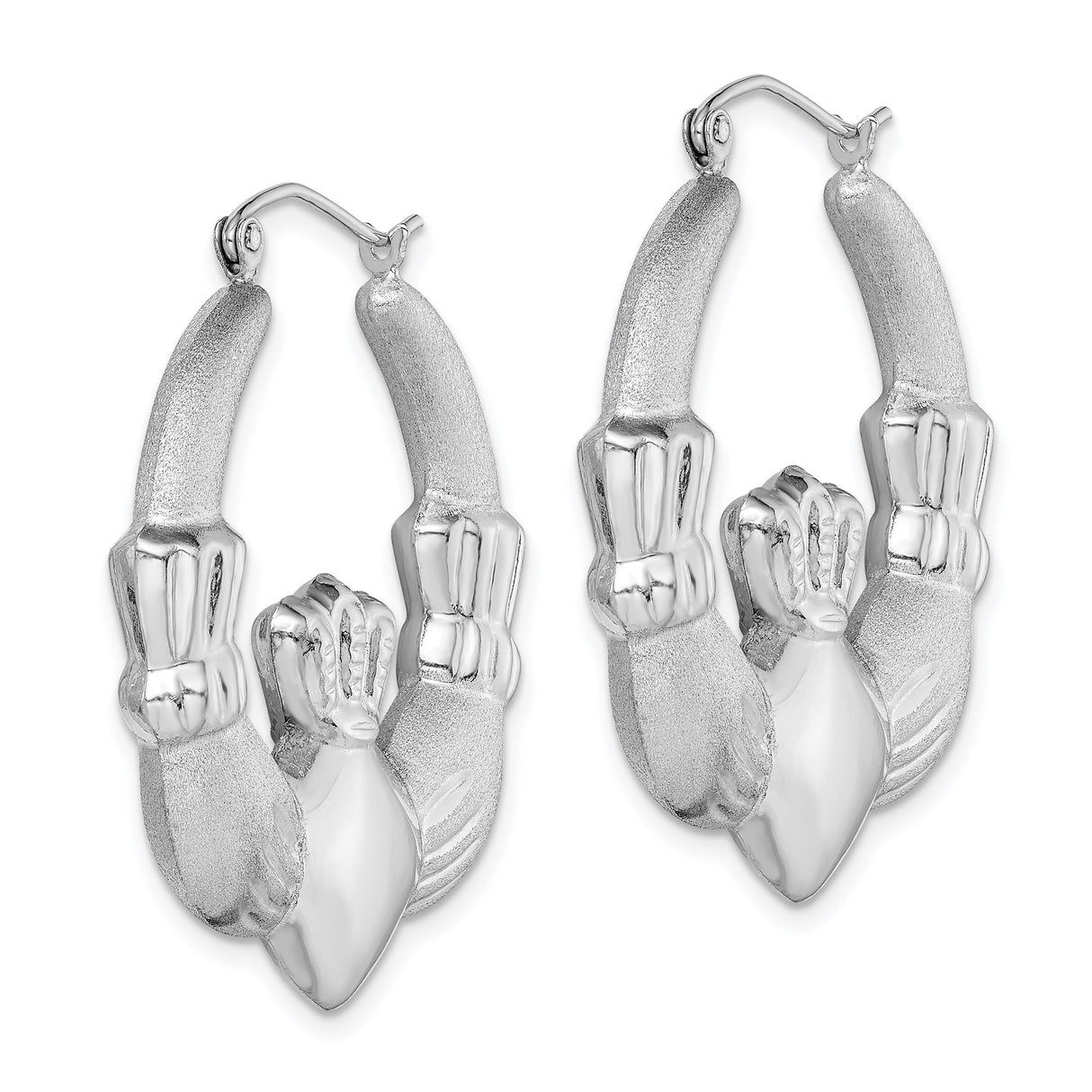 Sterling Silver Claddagh Hoop Earrings with Heart Crown and Hands Design, Celtic Irish Symbol