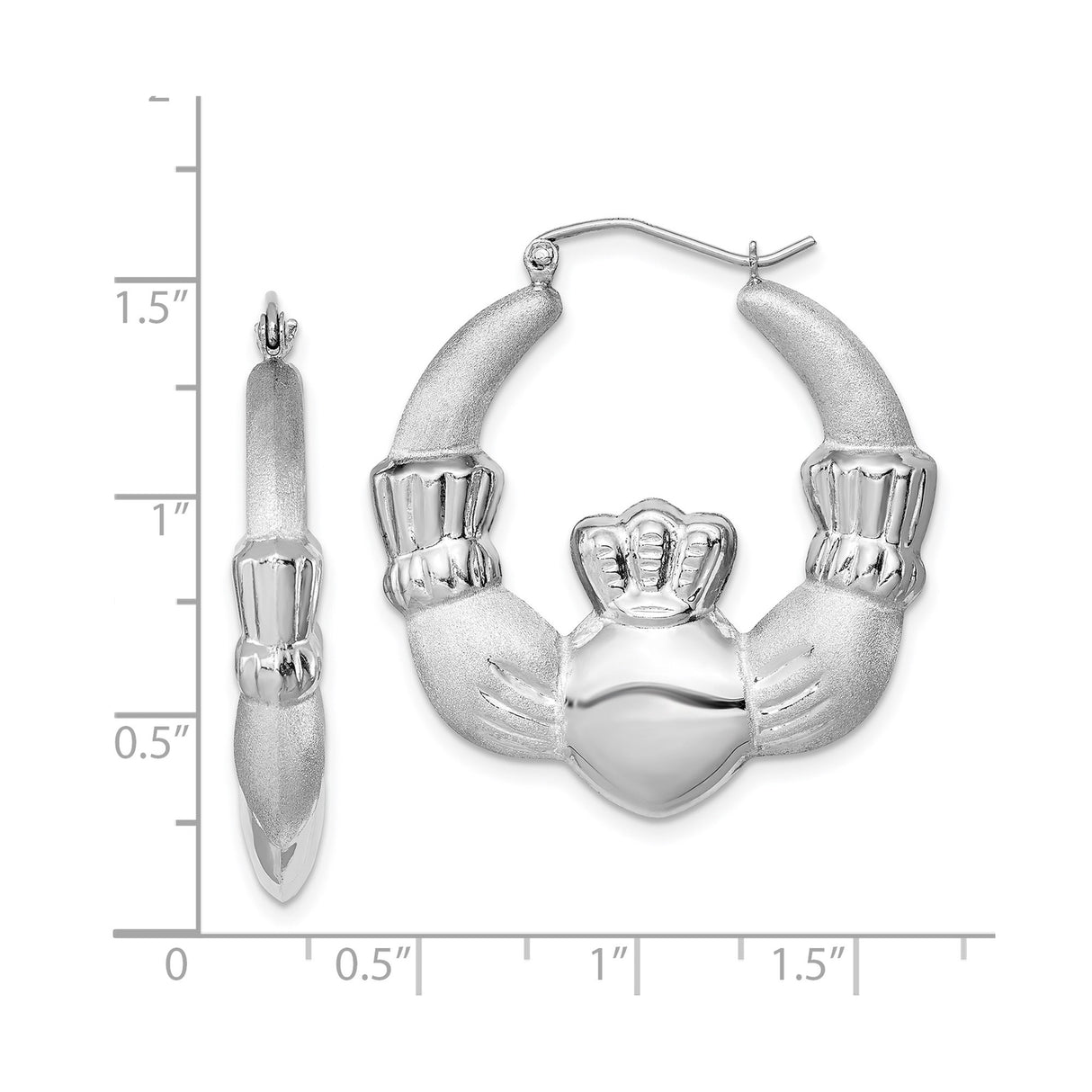 Sterling Silver Claddagh Hoop Earrings with Heart Crown and Hands Design, Celtic Irish Symbol