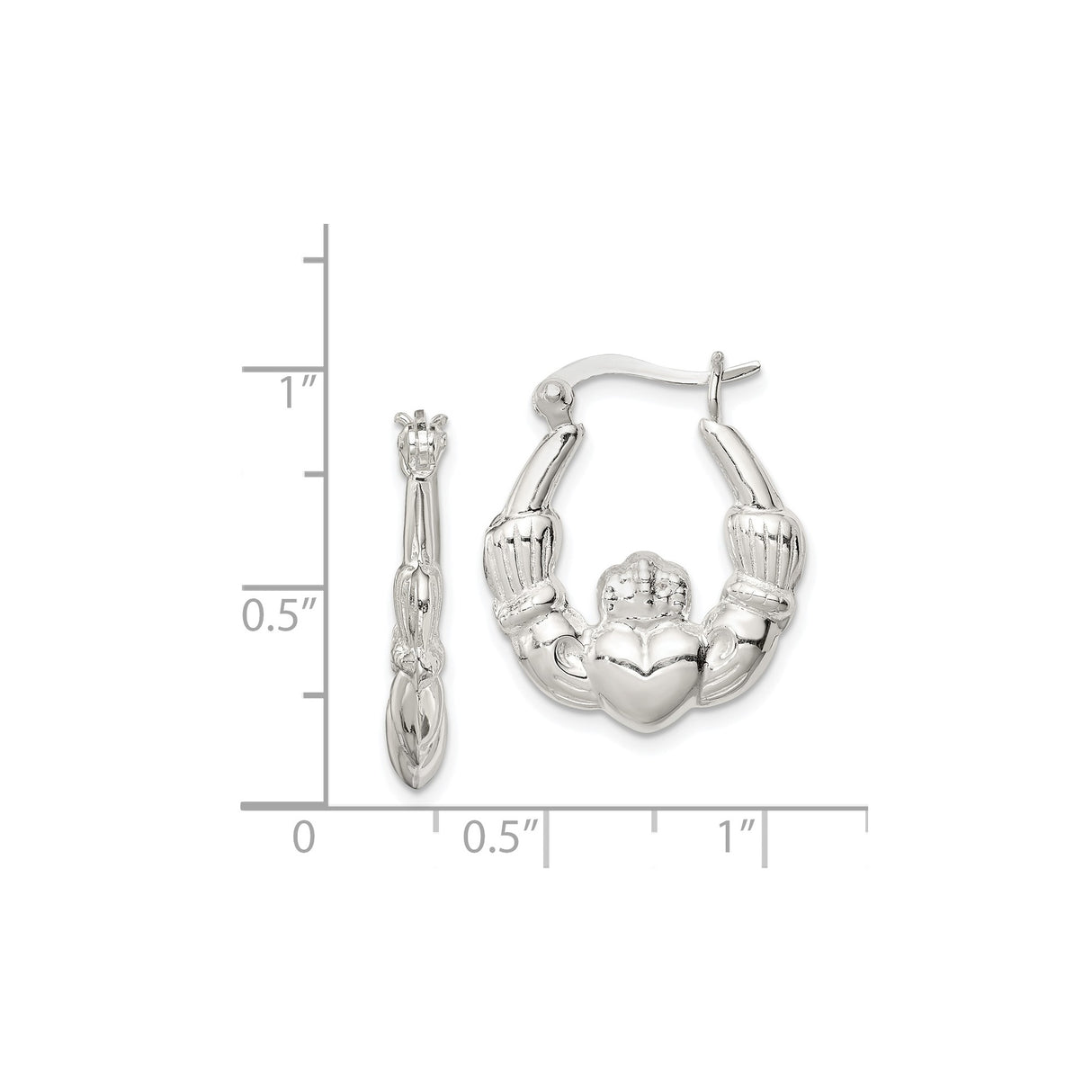 Sterling Silver Claddagh Hoop Earrings, Irish Heart Hands Crown Symbol, Celtic Jewelry for Women