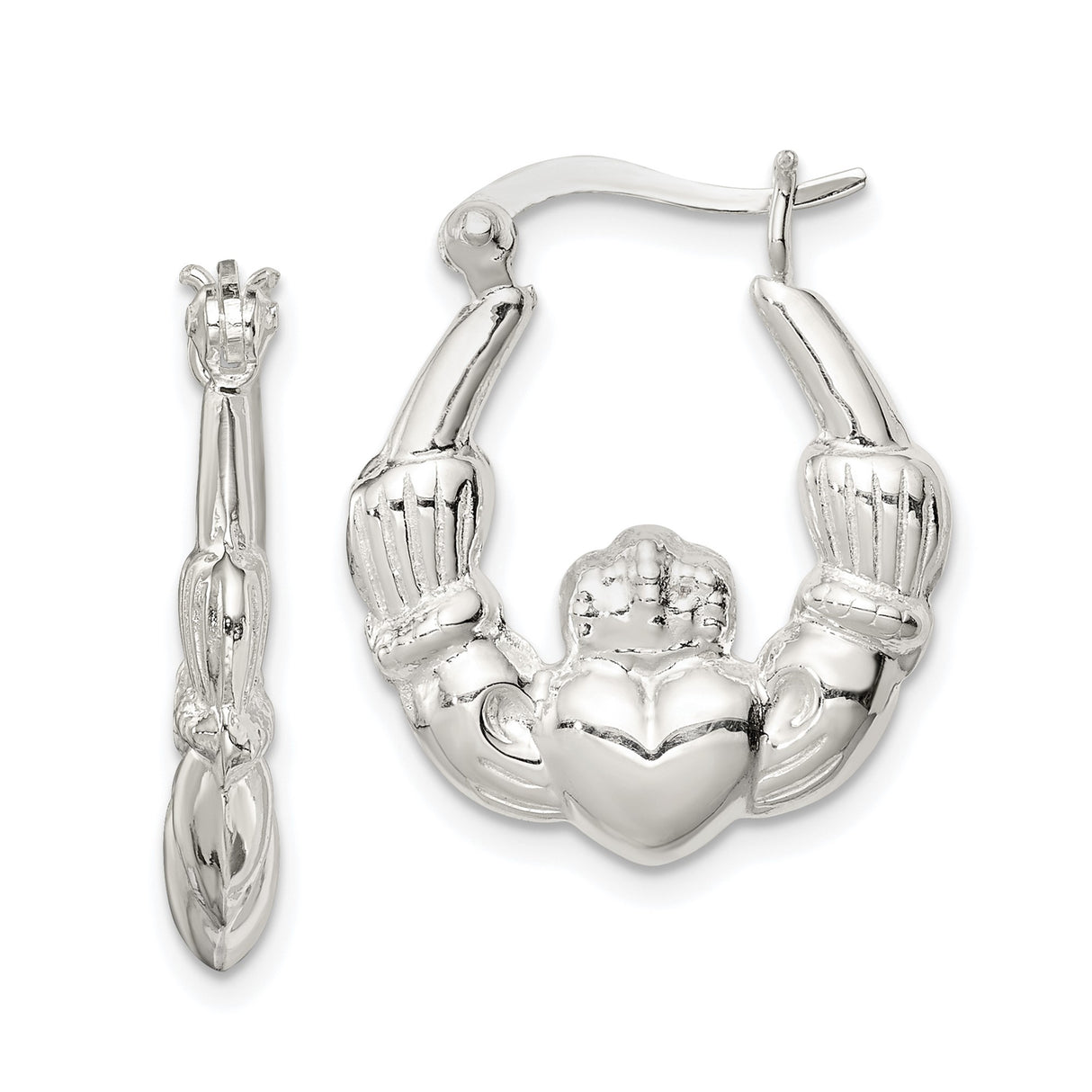 Sterling Silver Claddagh Hoop Earrings, Irish Heart Hands Crown Symbol, Celtic Jewelry for Women